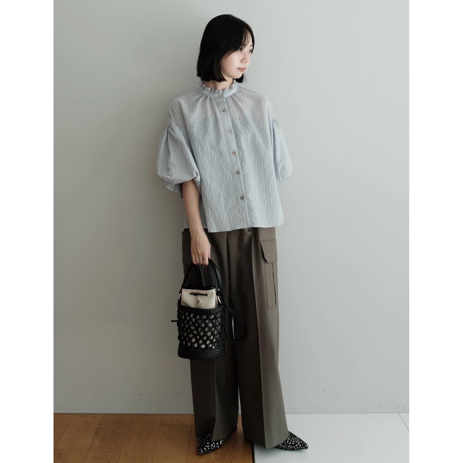 DRESSTERIOR「【洗える/前開き】ボリュームスリーブストライプブラウス」|シャツ・ブラウス|