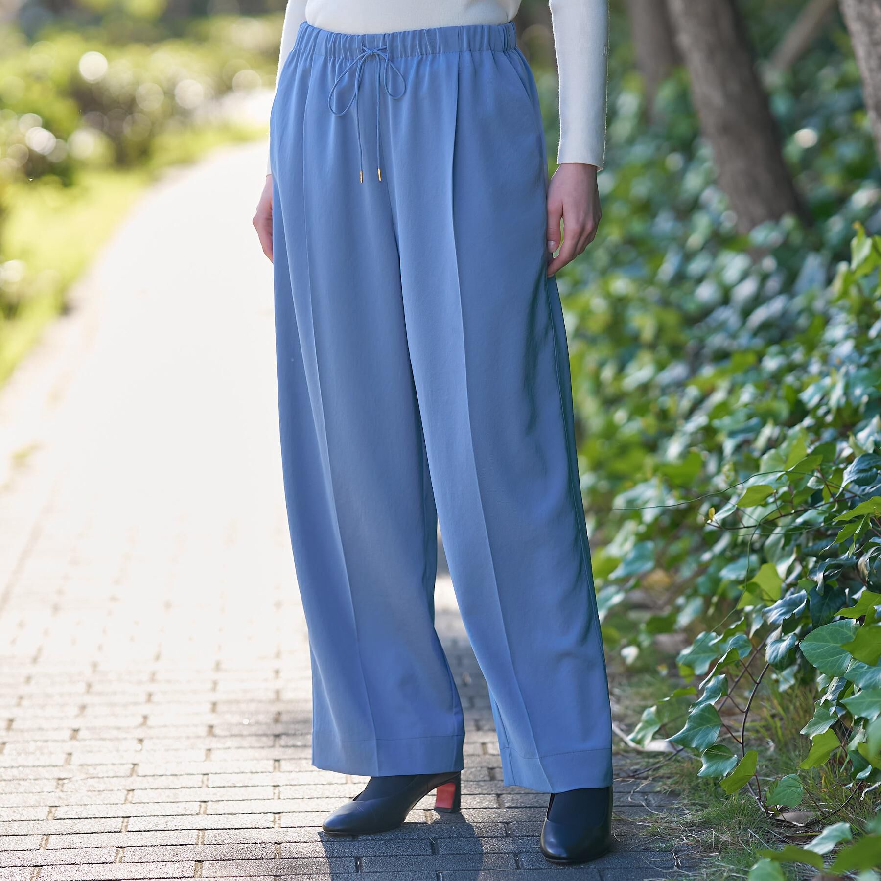 DRESSTERIOR「【洗える/ウエストゴム】サテンイージーパンツ」|その他|ブルー(091)