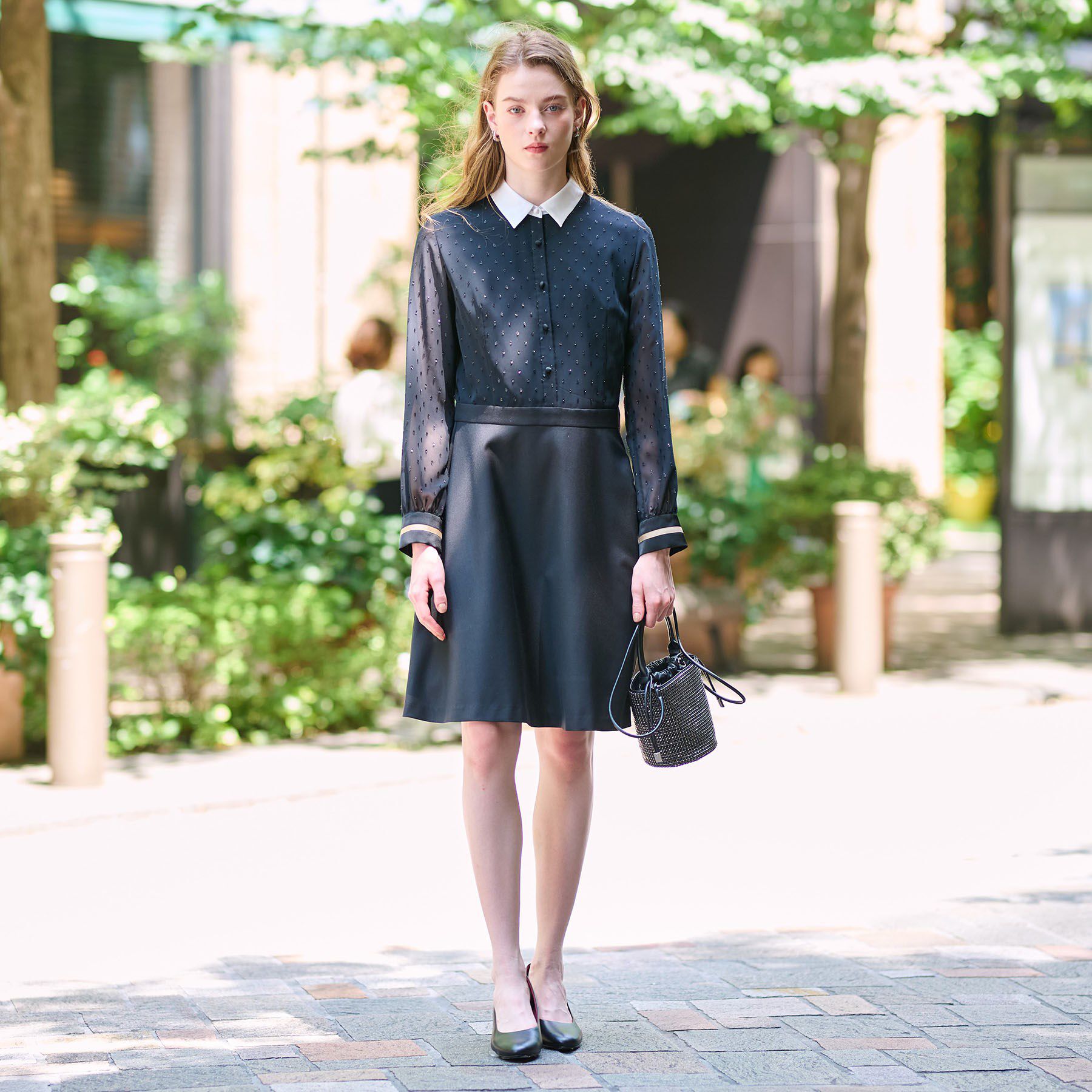 DRESSTERIOR「【ウォッシャブル/きれいめ】フィルムドットクレリックワンピース」|ワンピース|