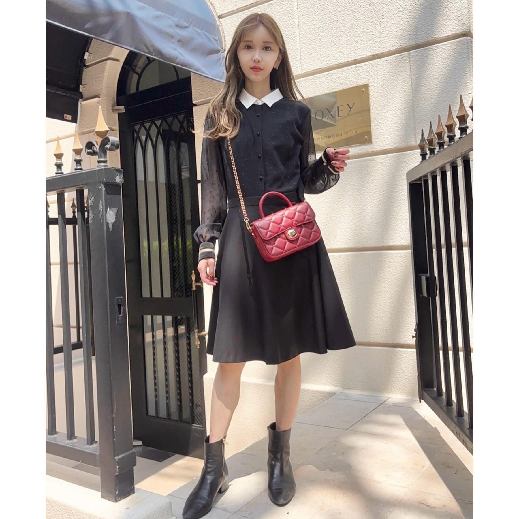 DRESSTERIOR「【ウォッシャブル/きれいめ】フィルムドットクレリックワンピース」|ワンピース|