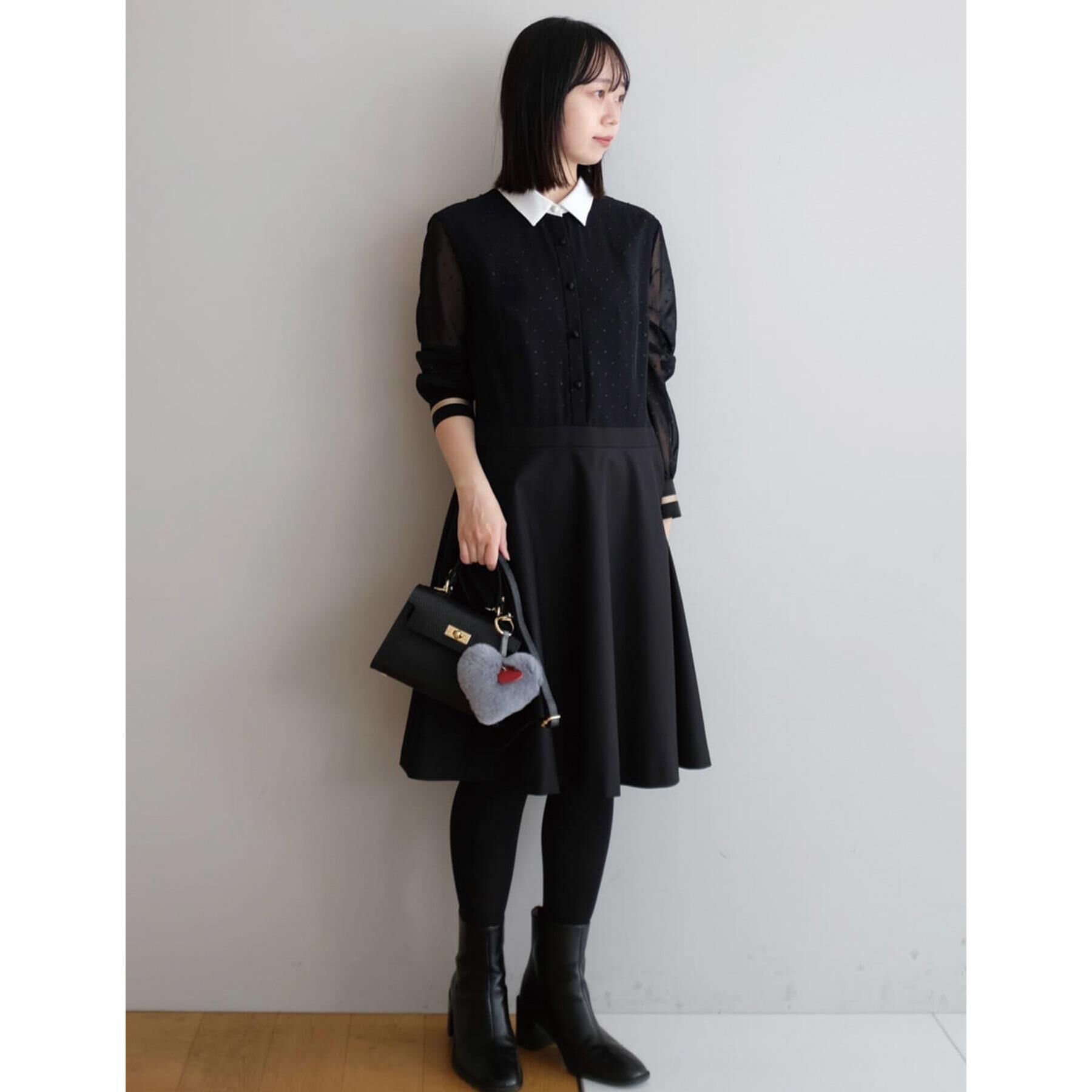 DRESSTERIOR「【ウォッシャブル/きれいめ】フィルムドットクレリックワンピース」|ワンピース|