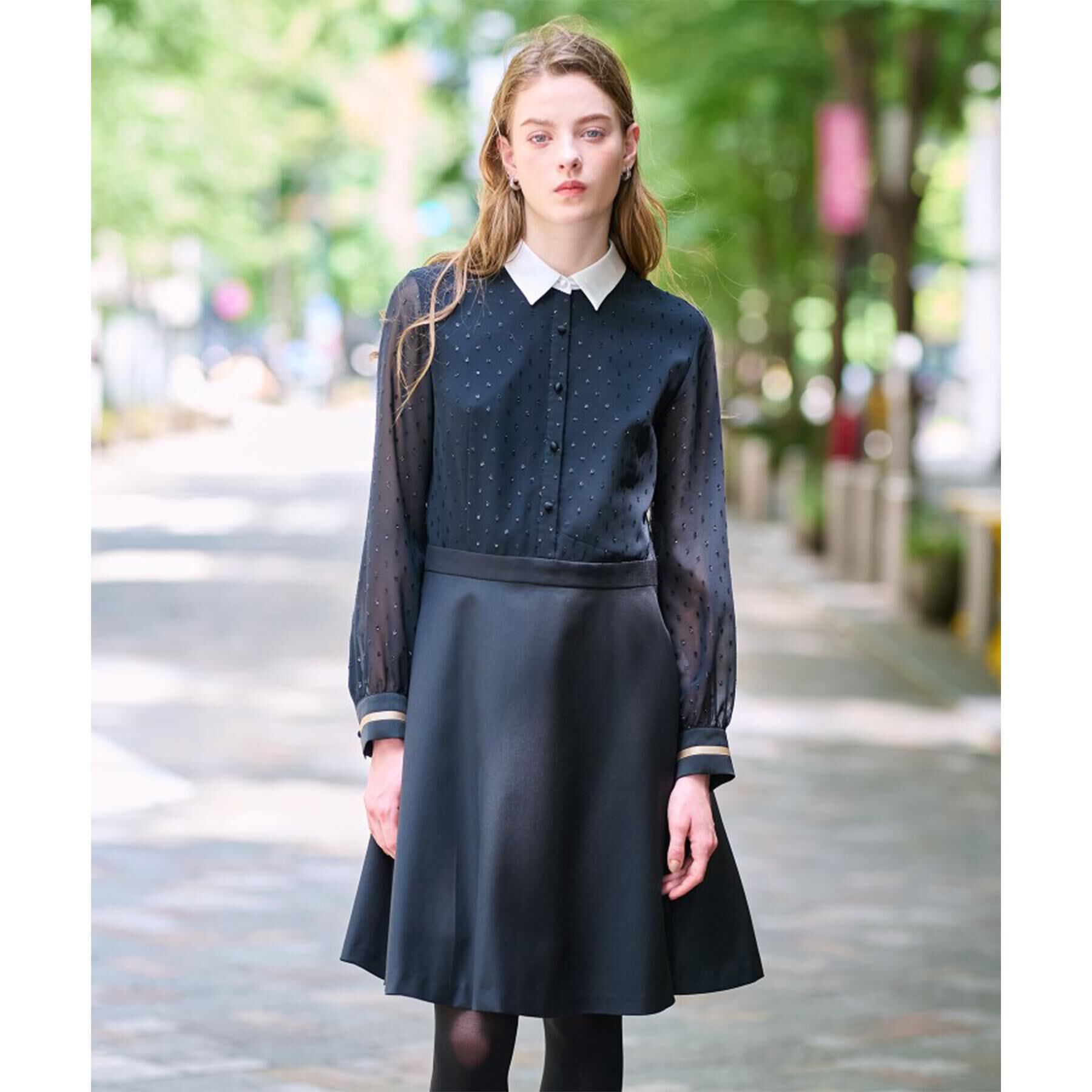 DRESSTERIOR「【ウォッシャブル/きれいめ】フィルムドットクレリックワンピース」|ワンピース|