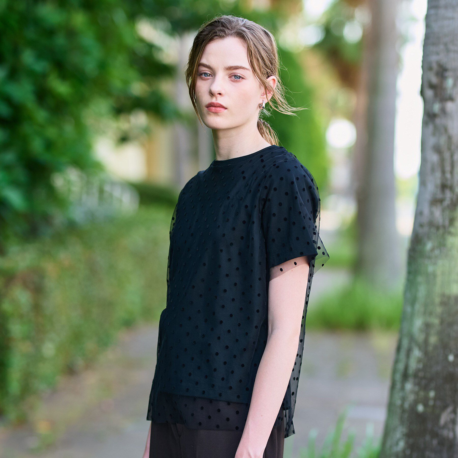 DRESSTERIOR「【洗える／シアー素材】ドットチュールレイヤードTシャツ」|Tシャツ・カットソー|