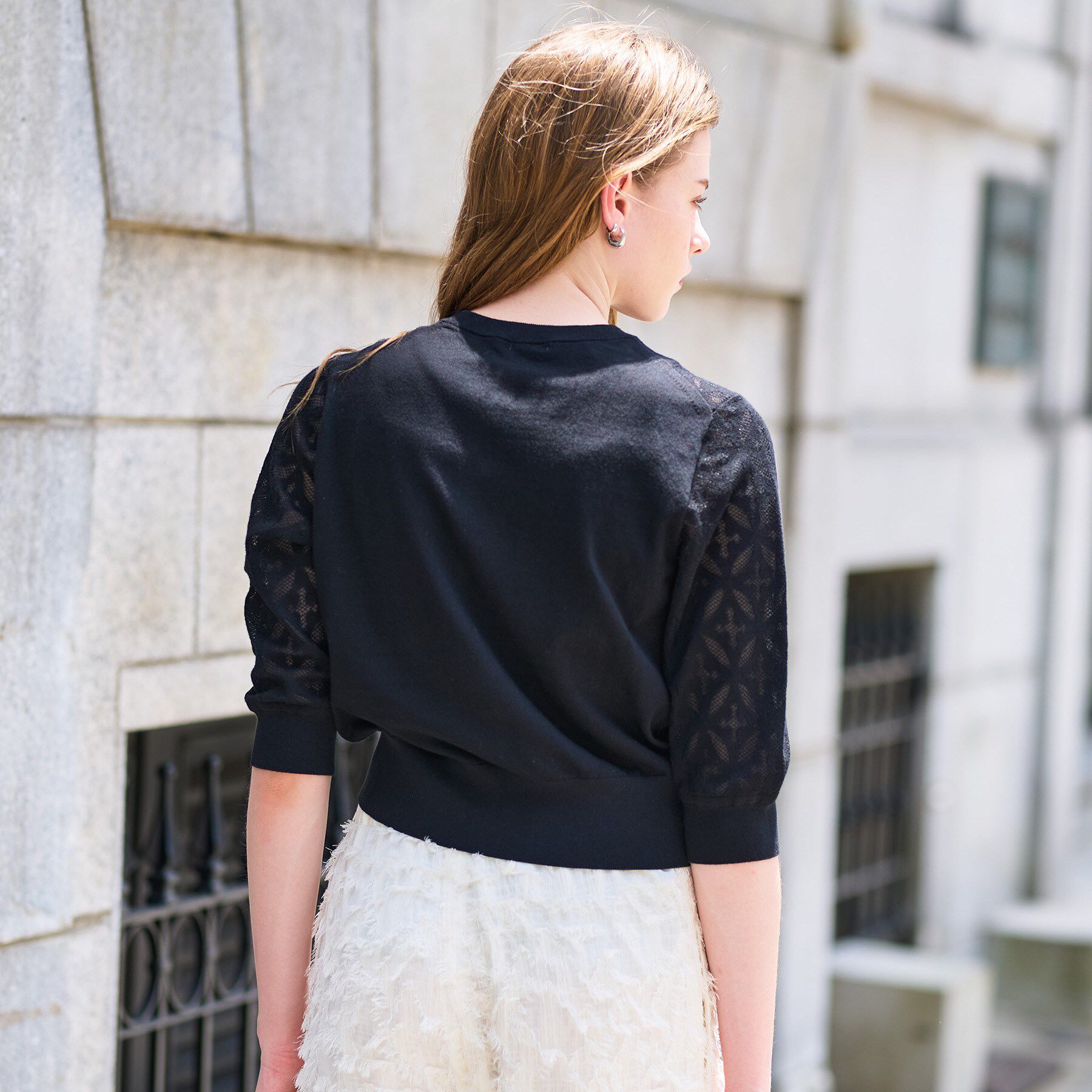 DRESSTERIOR「【洗える/シアー素材】オーバーラップレースハーフスリーブ」|カーディガン|