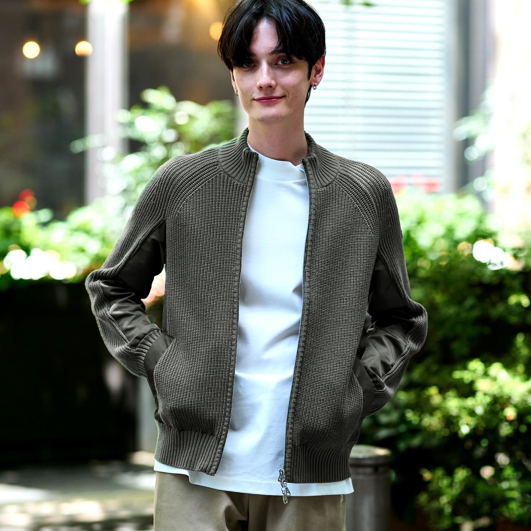 DRESSTERIOR「ミリタリーニットジャケット」|カーディガン|グリーン(024)