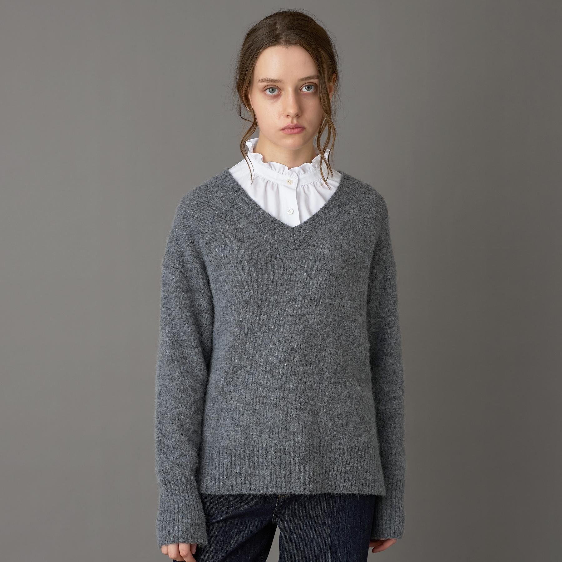 DRESSTERIOR「アルパカブレンドVネックニット」|ニット・セーター|チャコールグレー(0