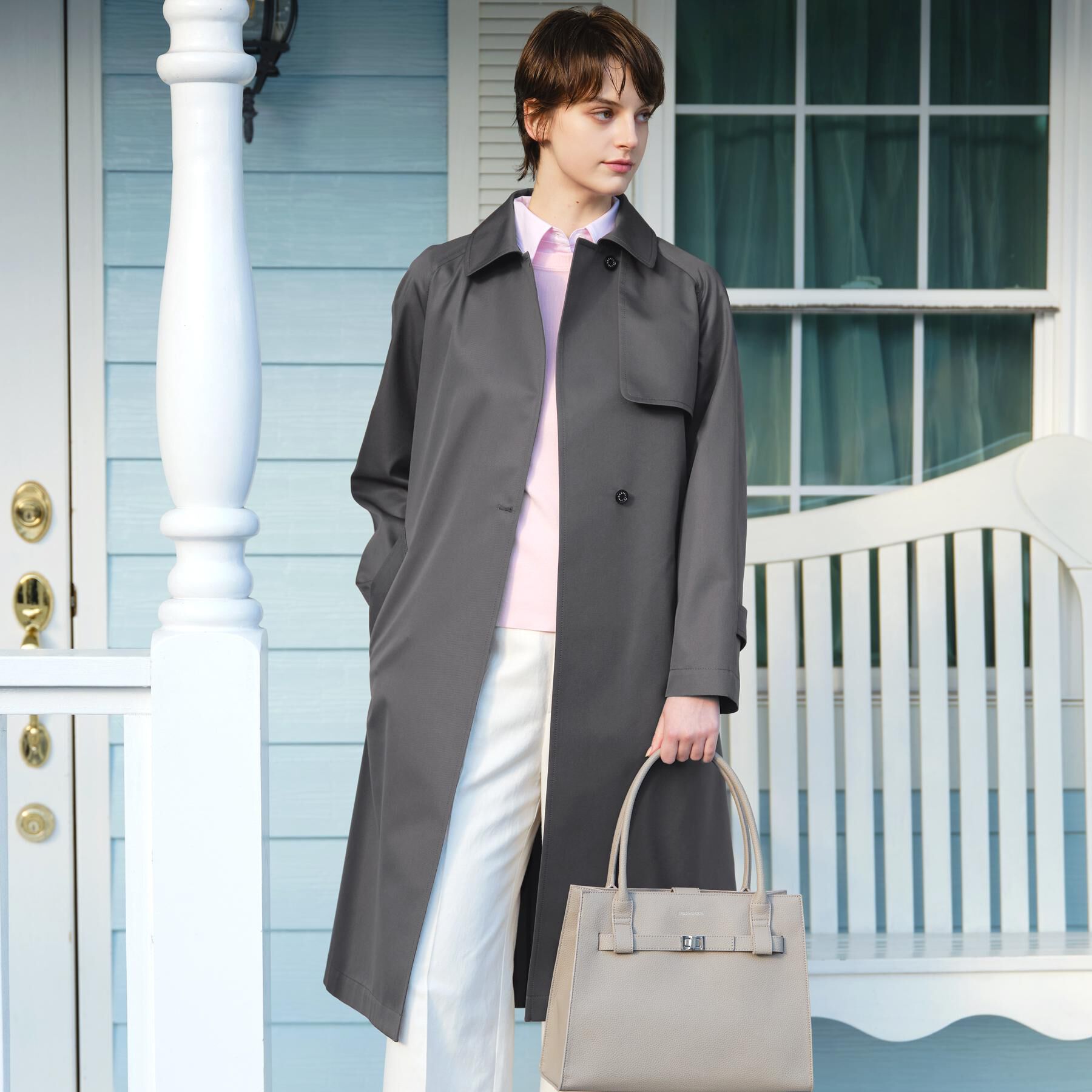 DRESSTERIOR「【ウォッシャブル/美シルエット】ライトトレンチコート」|トレンチコート|チャコールグレー(0