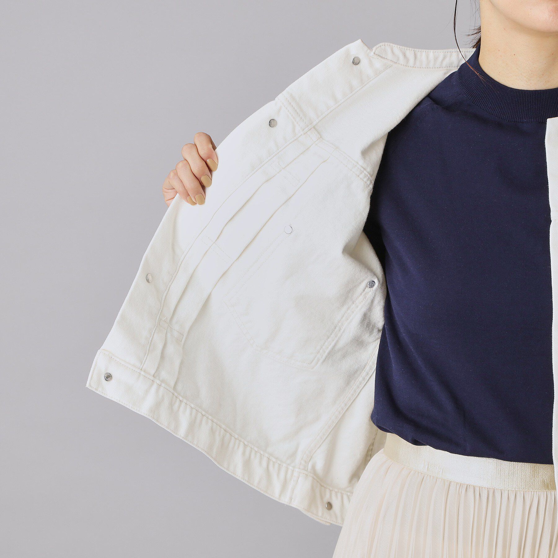 DRESSTERIOR「【ウォッシャブル】バンドカラー ホワイトＧジャン」|デニムジャケット|