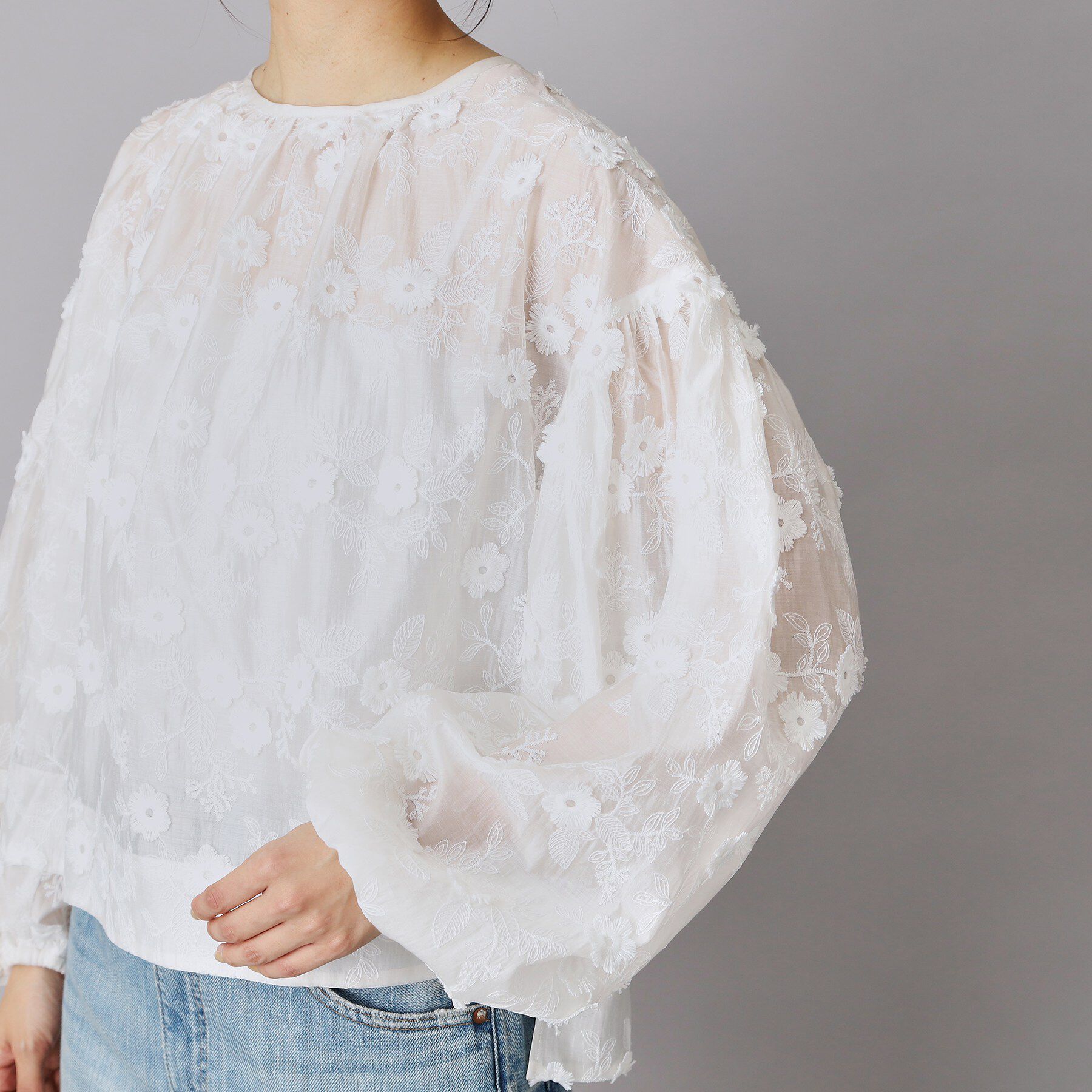 DRESSTERIOR「フラワーエンブロイダリーボリュームブラウス」|シャツ・ブラウス|