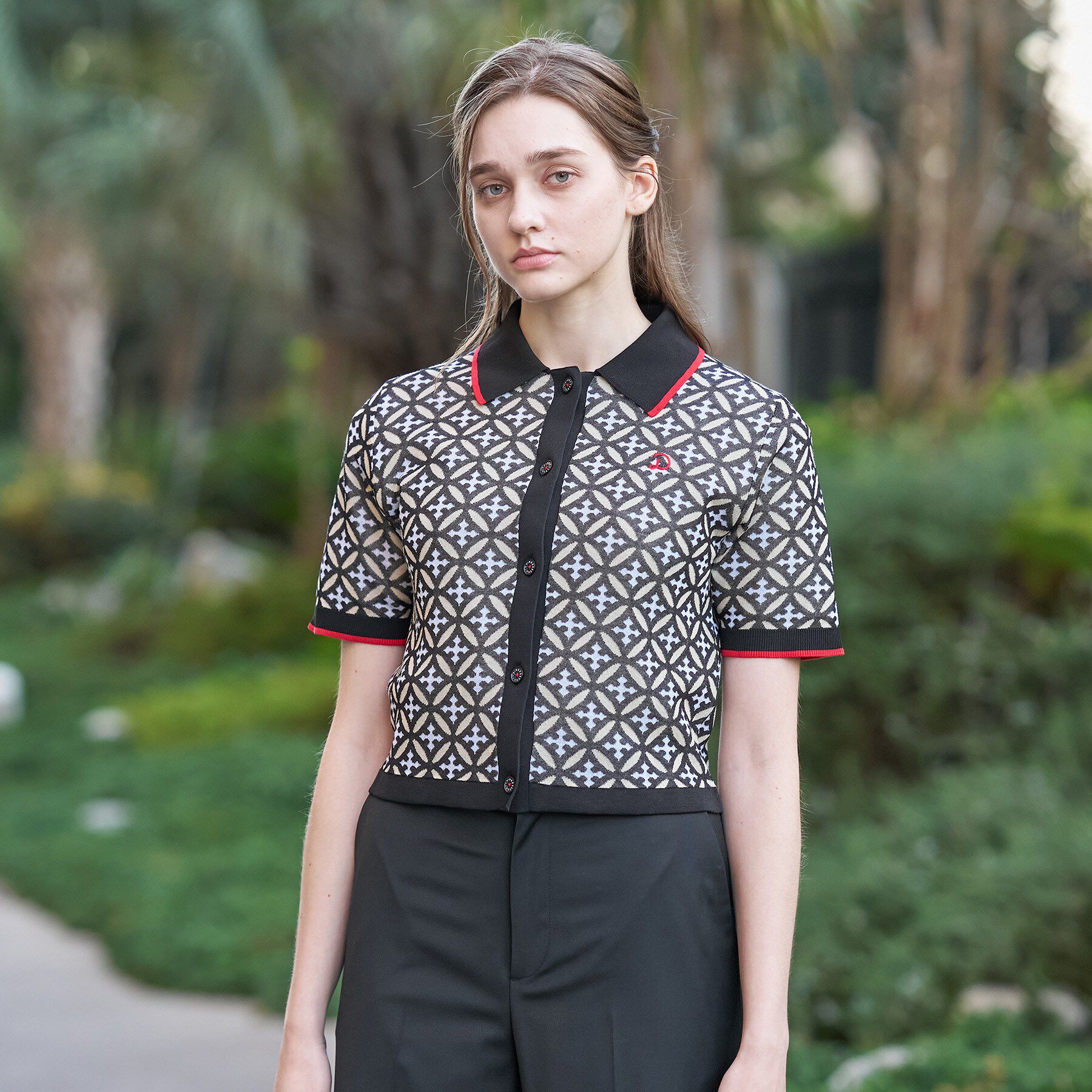 DRESSTERIOR「オーバーラップサークルニットシャツカーデ」|ニット・セーター|