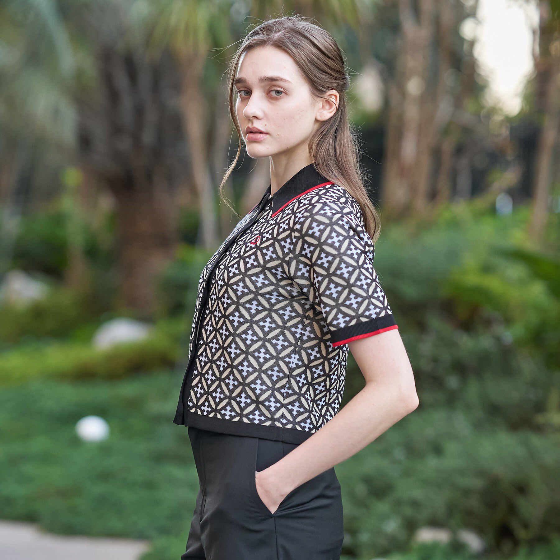 DRESSTERIOR「オーバーラップサークルニットシャツカーデ」|ニット・セーター|