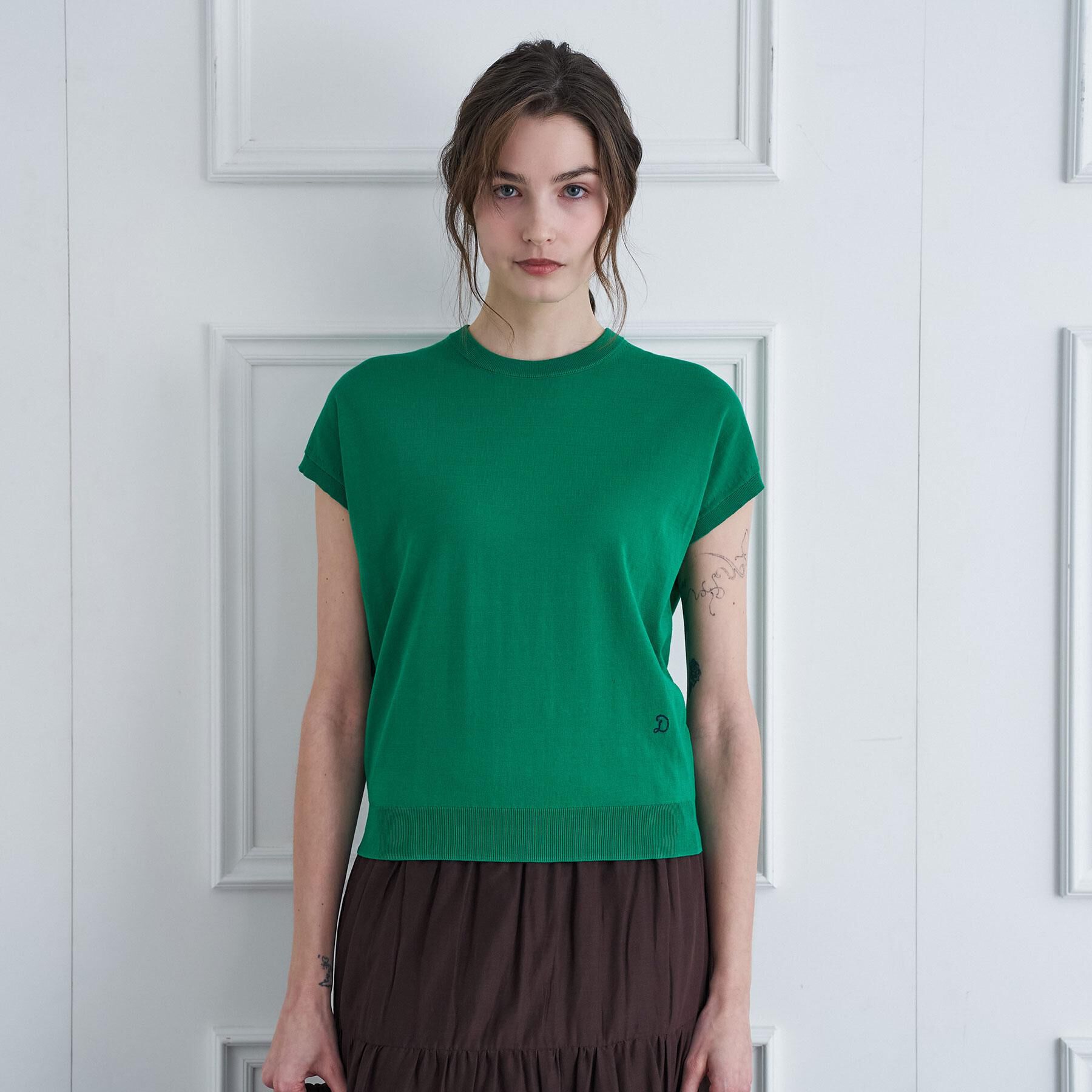 DRESSTERIOR「【ウォッシャブル】コットンシルクフレンチスリーブニット」|ニット・セーター|