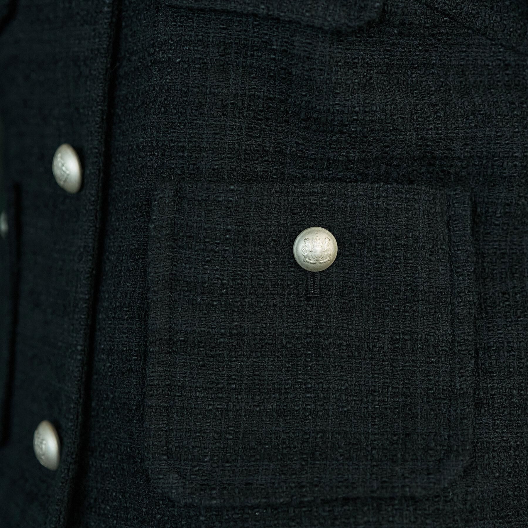 DRESSTERIOR「ブラックファンシーツイードジャケット」|ノーカラージャケット|
