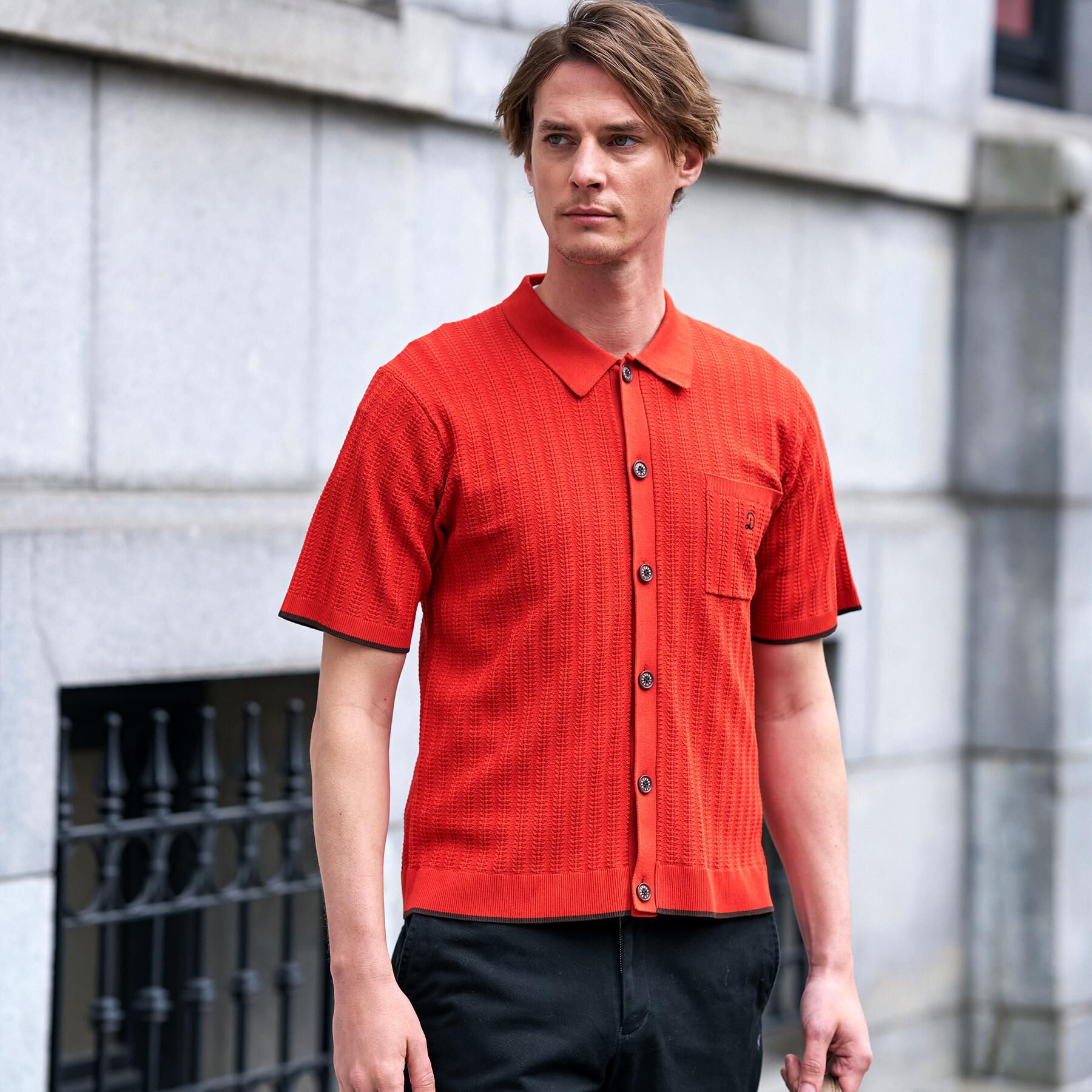 DRESSTERIOR「【Safari5月号掲載】ウォッシャブル キューバニットシャツ」|ニット・セーター|オレンジ(067)