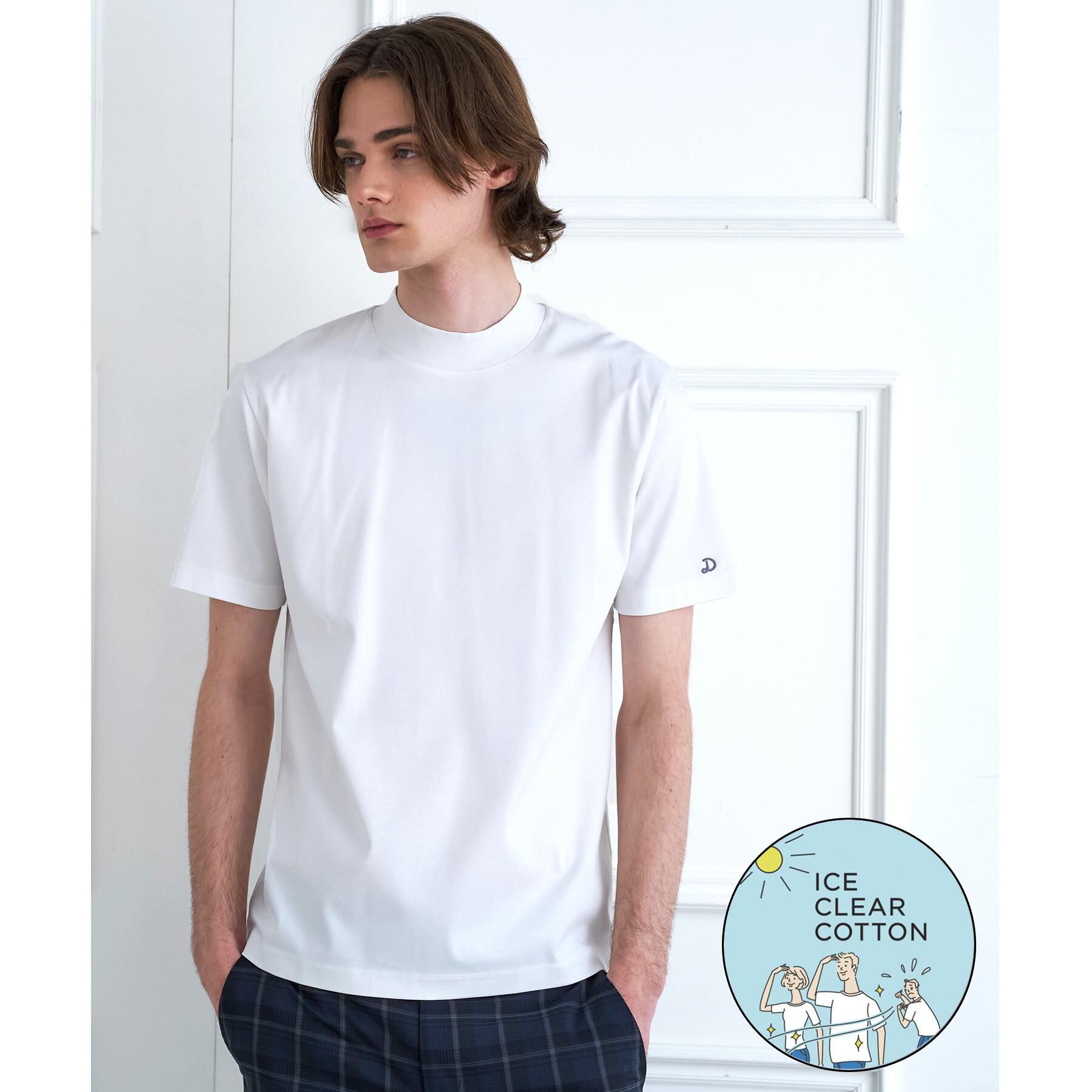 DRESSTERIOR「【接触冷感／抗菌防臭／消臭】ICE CLEAR COTTON モックネックTシャツ」|Tシャツ・カットソー|ホワイト(001)