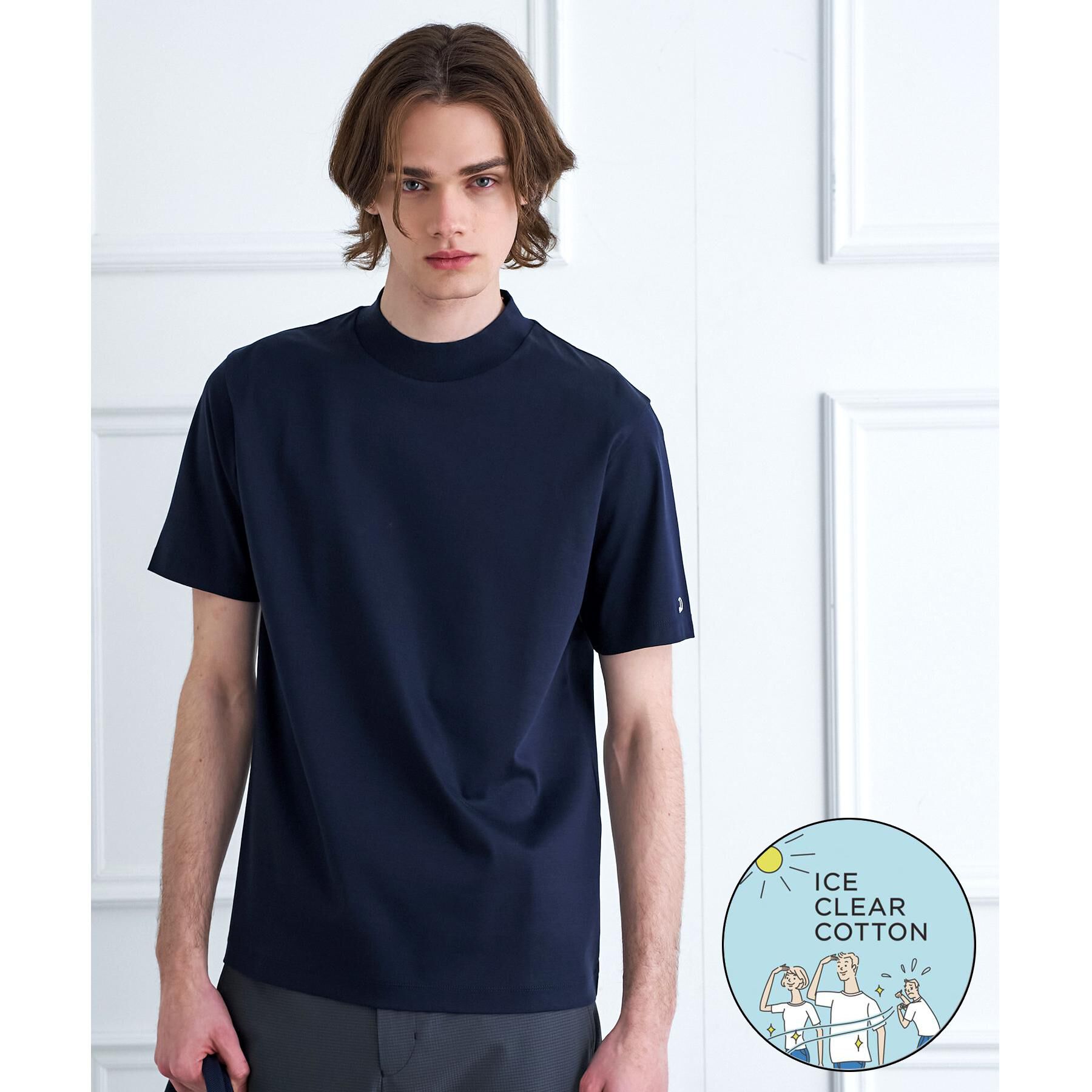 DRESSTERIOR「【接触冷感／抗菌防臭／消臭】ICE CLEAR COTTON モックネックTシャツ」|Tシャツ・カットソー|ネイビー(094)
