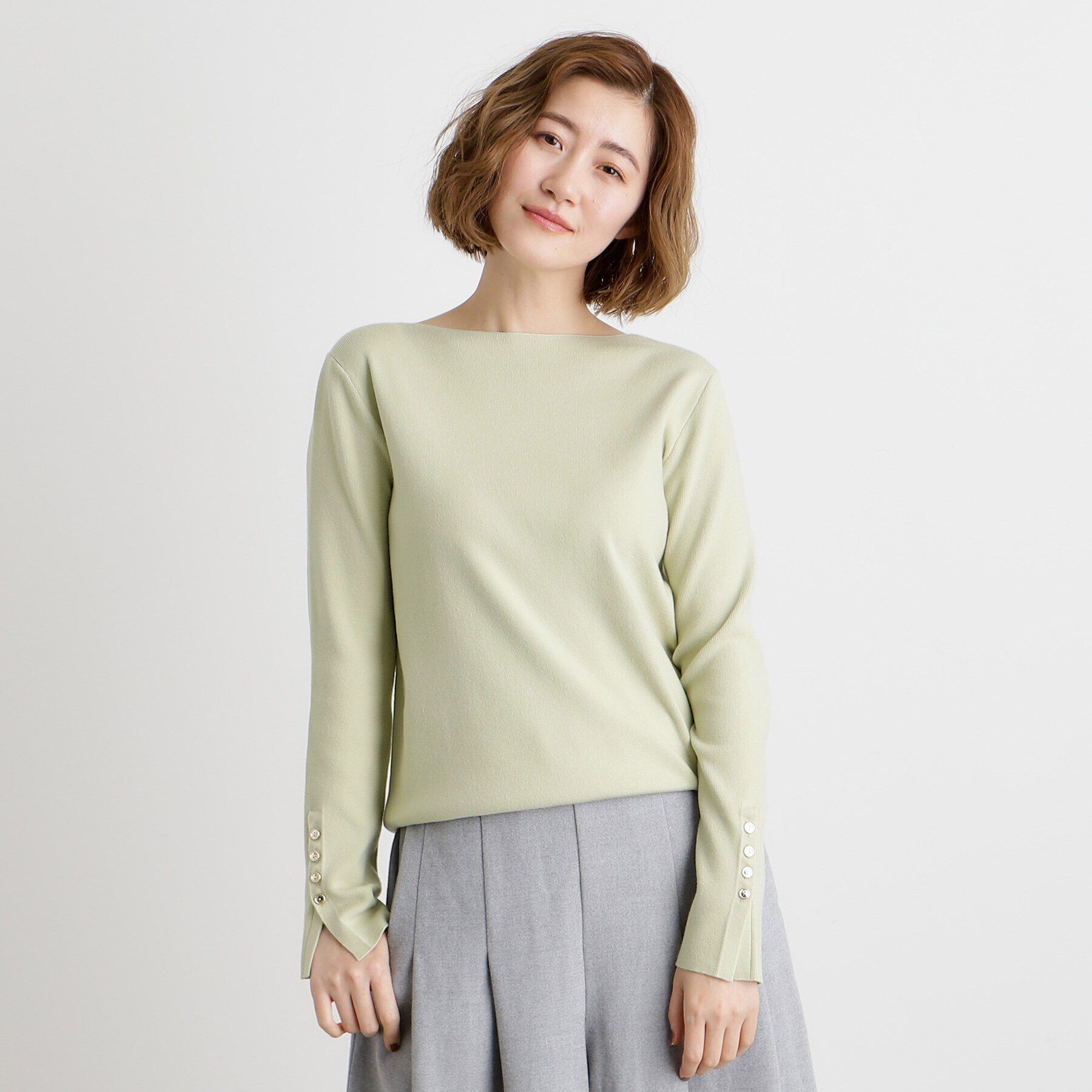 grove「総針袖口金ボタンニットロンT」|ニット・セーター|