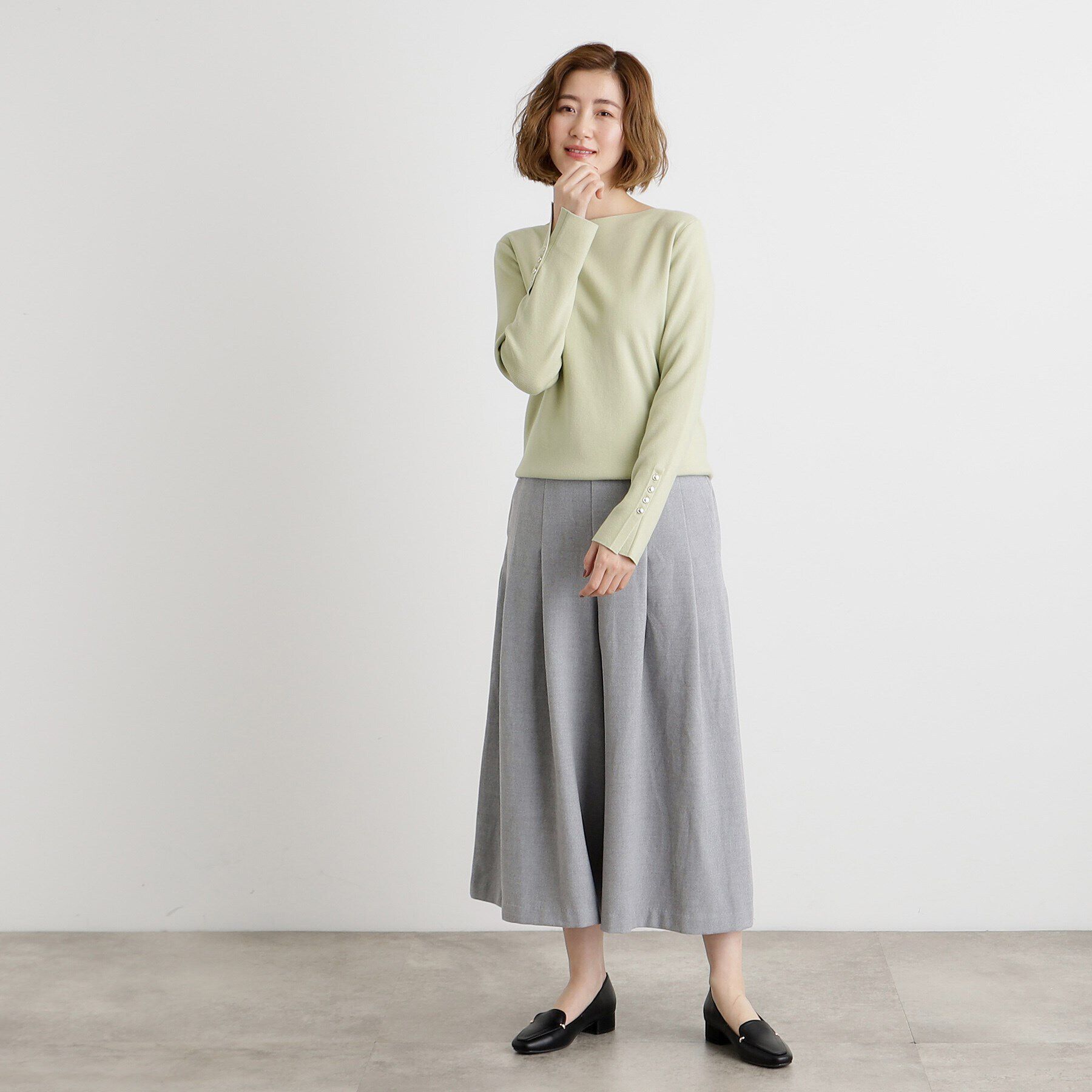 grove「総針袖口金ボタンニットロンT」|ニット・セーター|