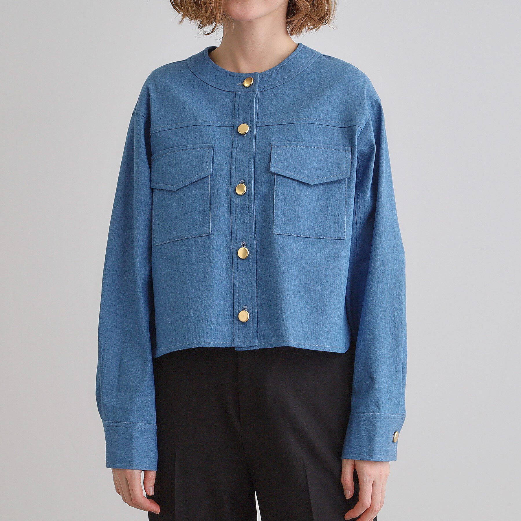 grove「ライトデニムノーカラージャケット」|デニムジャケット|