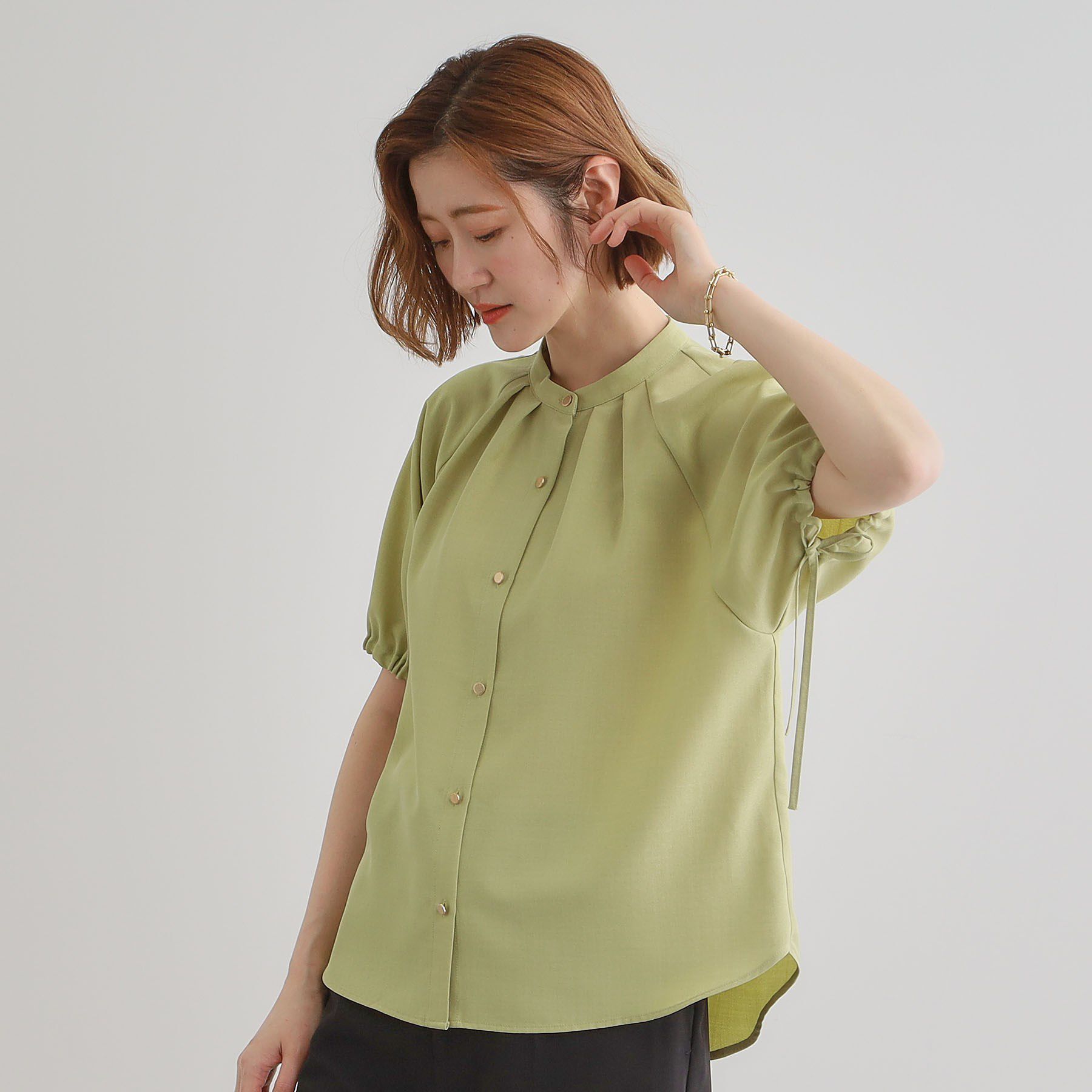 grove「【洗える・シワになりにくい】麻調スリーブドロストブラウス」|シャツ・ブラウス|