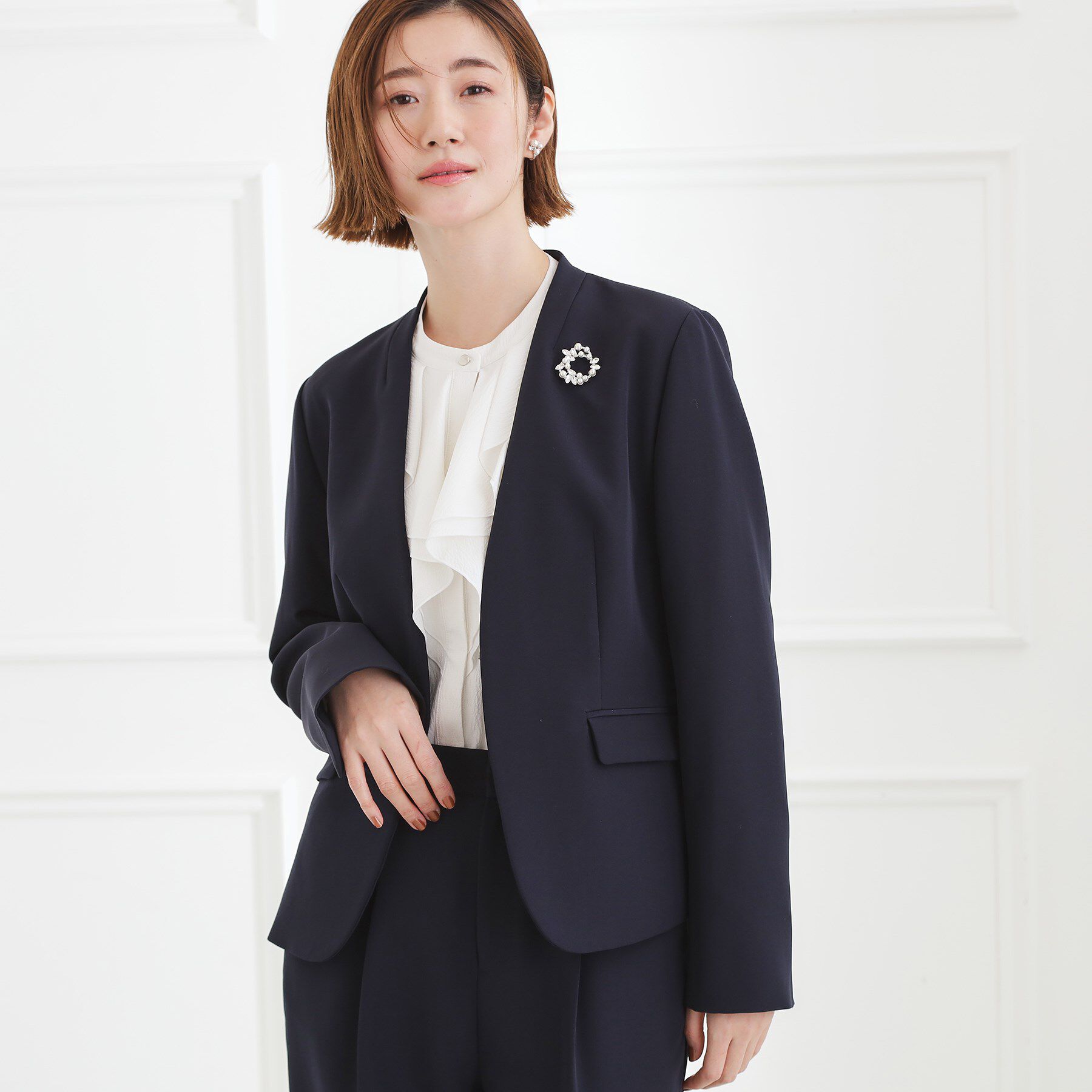 grove「【マシンウォッシュ／防シワ/SS-3L】ストレッチノーカラージャケット」|ノーカラージャケット|