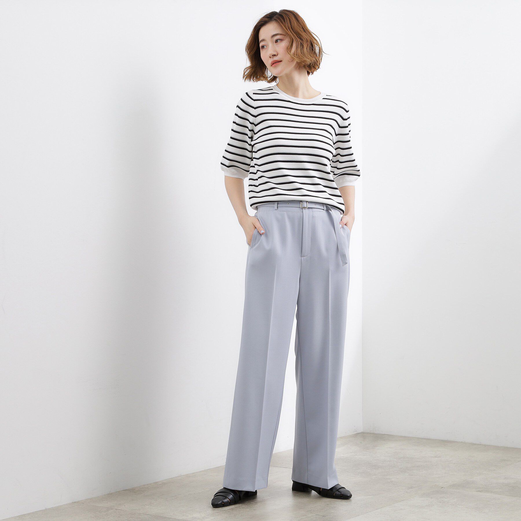 grove「【貴島明日香さん着用・シリーズ累計34万枚】やわらかドライタッチ 五分袖クルーネックニット」|ニット・セーター|