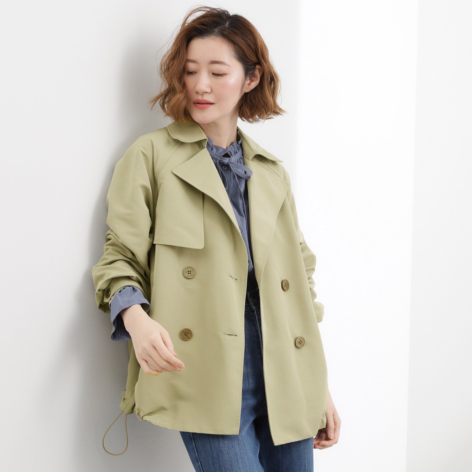 grove「【貴島明日香さん着用】【撥水／シルエット2WAY】軽やかミドルトレンチコート」|トレンチコート|