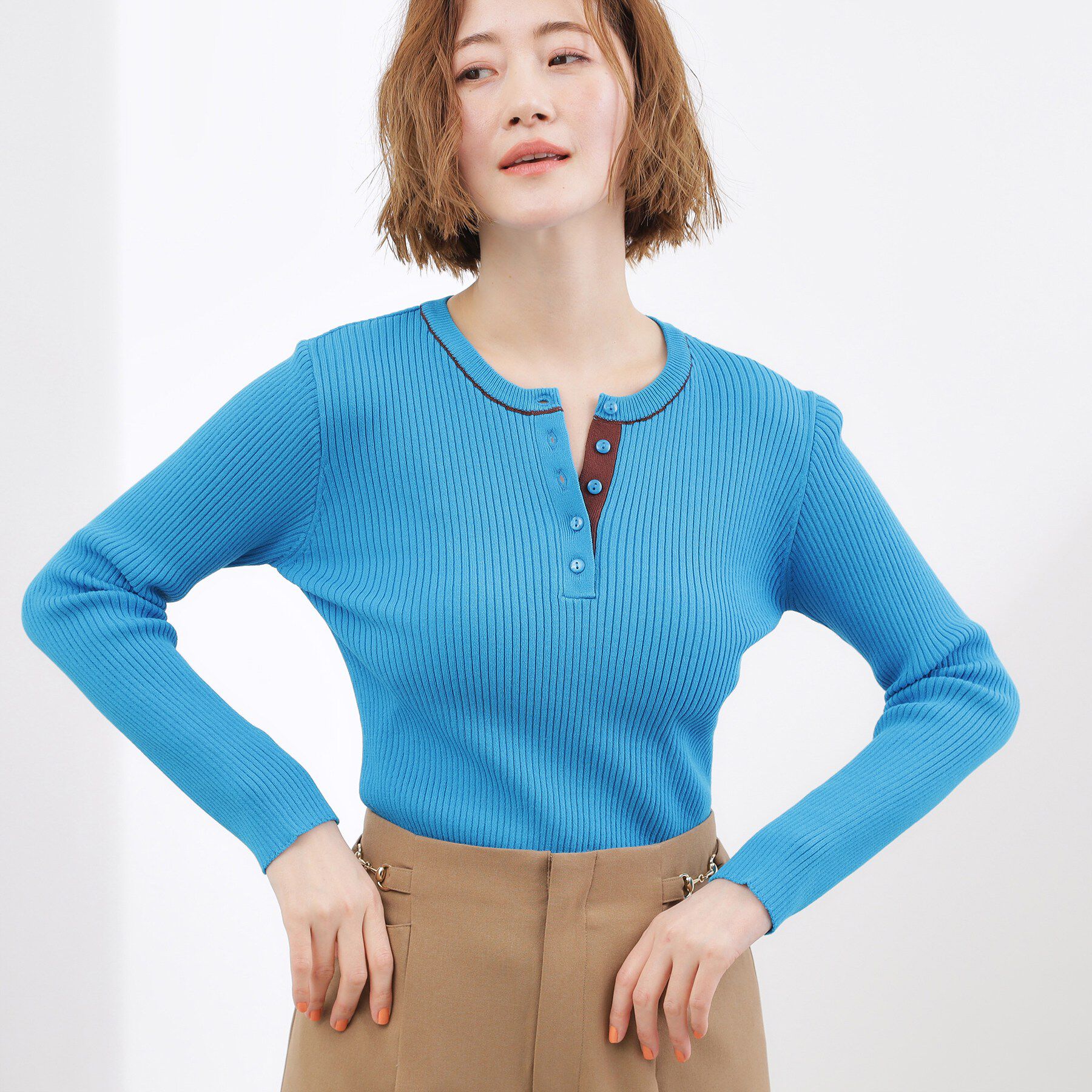 grove「バイカラー ヘンリーネックリブニット」|ニット・セーター|