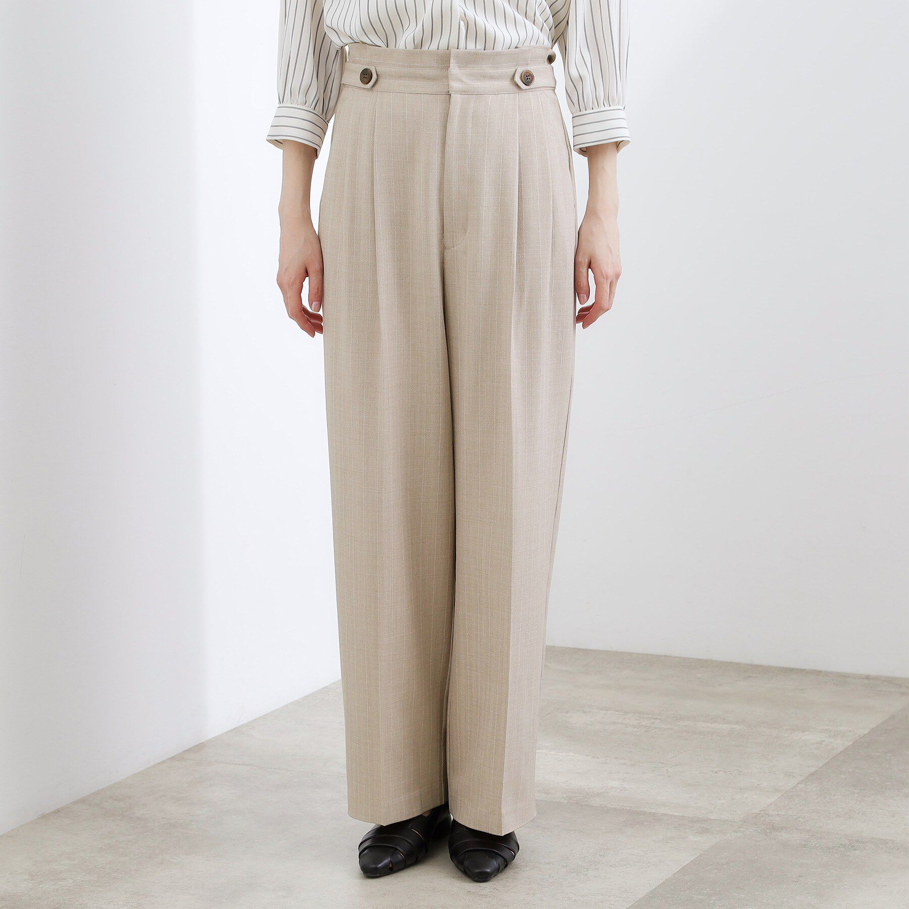 grove「【貴島明日香さん着用】リネンライクストライプワイドパンツ」|その他|