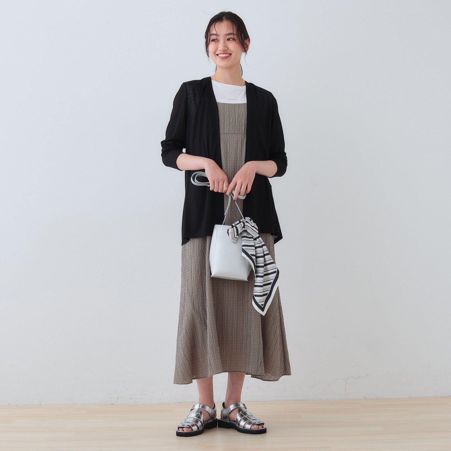 INDIVI「【洗える／シアーストライプ柄】着流しジャージカーディガン」|カーディガン|