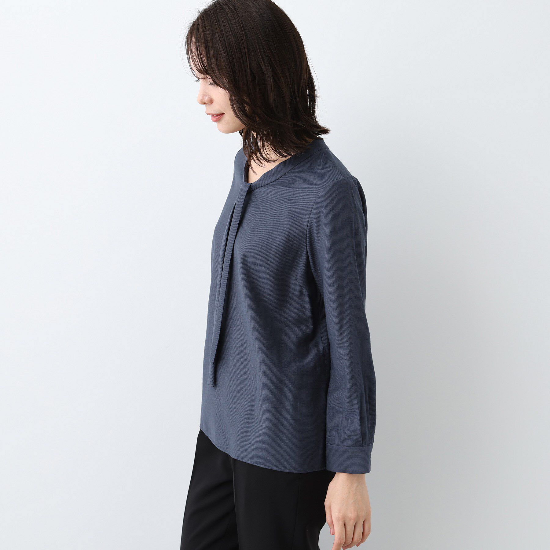 INDIVI「【洗える】ストライプドビー ボウタイブラウス」|シャツ・ブラウス|