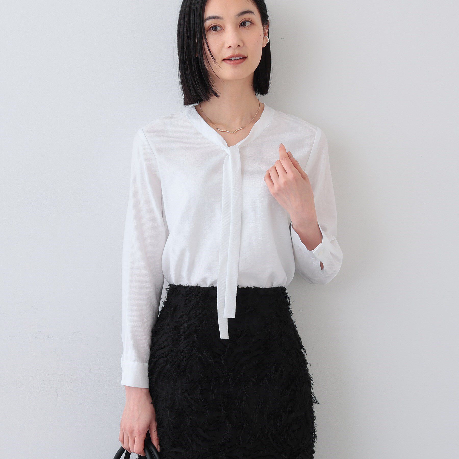 INDIVI「【洗える】ストライプドビー ボウタイブラウス」|シャツ・ブラウス|