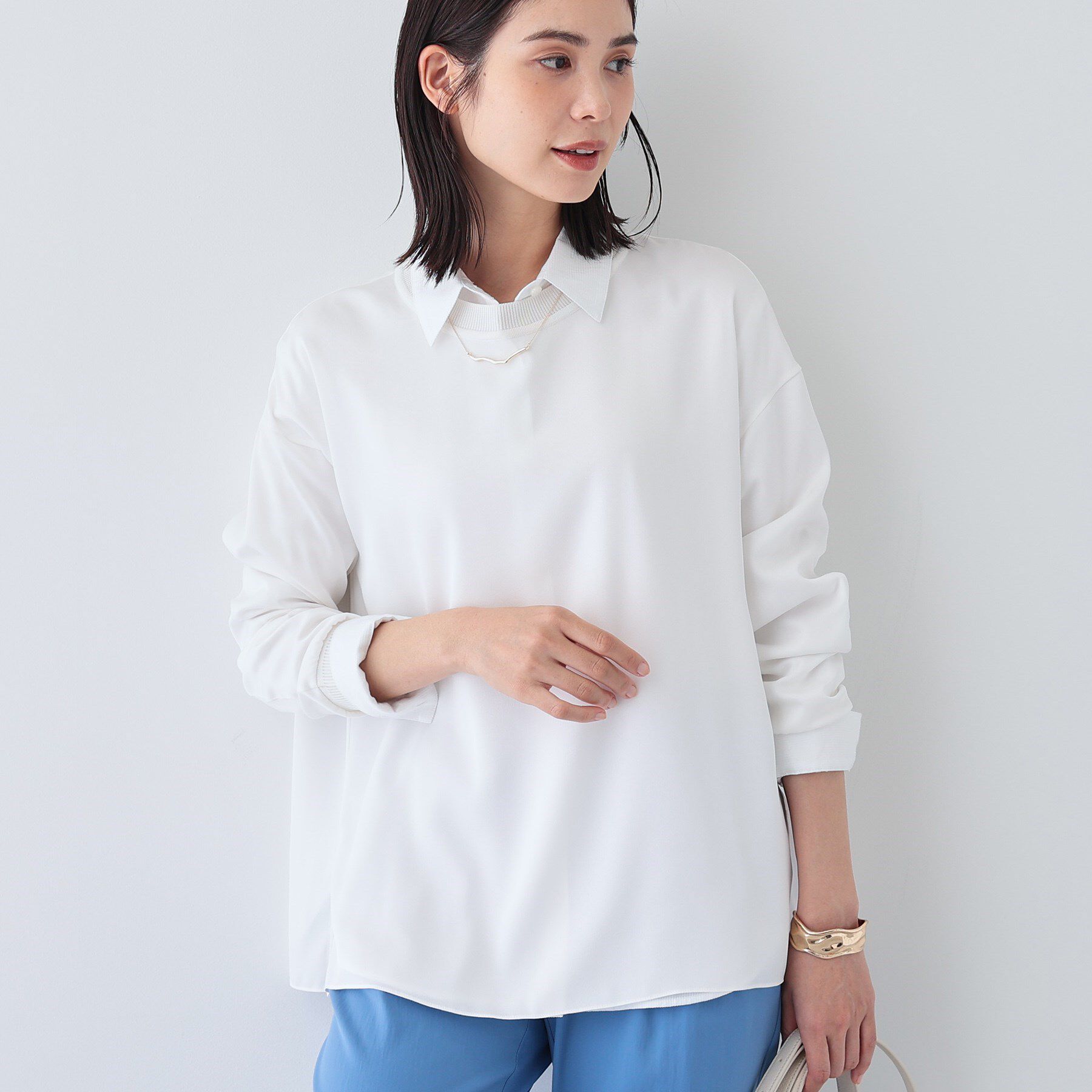 INDIVI「【洗える】異素材ドッキングトップス」|Tシャツ・カットソー|