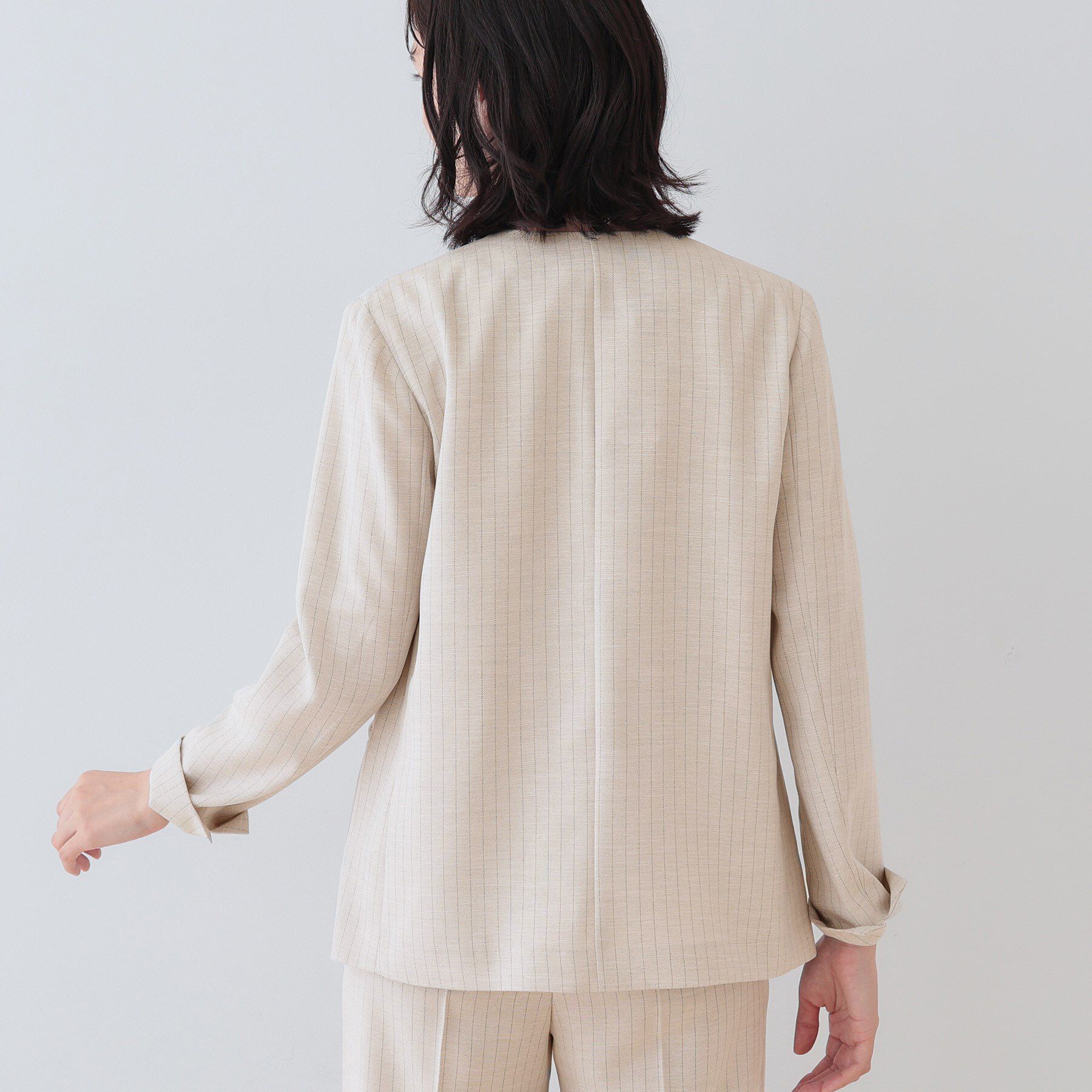 INDIVI「【こなれSETUP】リネンライクノーカラージャケット」|ノーカラージャケット|