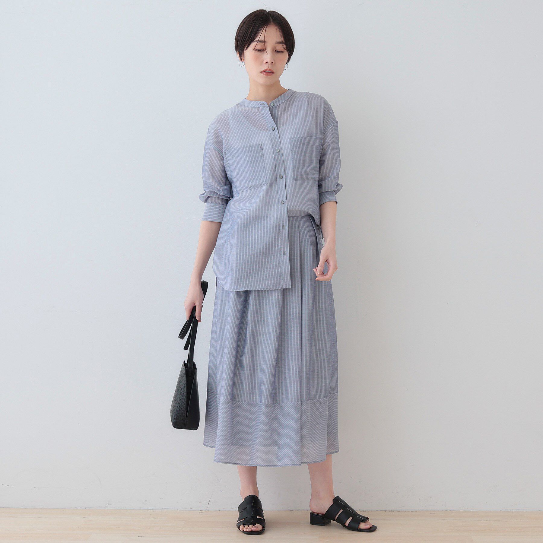 INDIVI「【洗える／エアリー素材】バンドカラーシャツ」|シャツ・ブラウス|