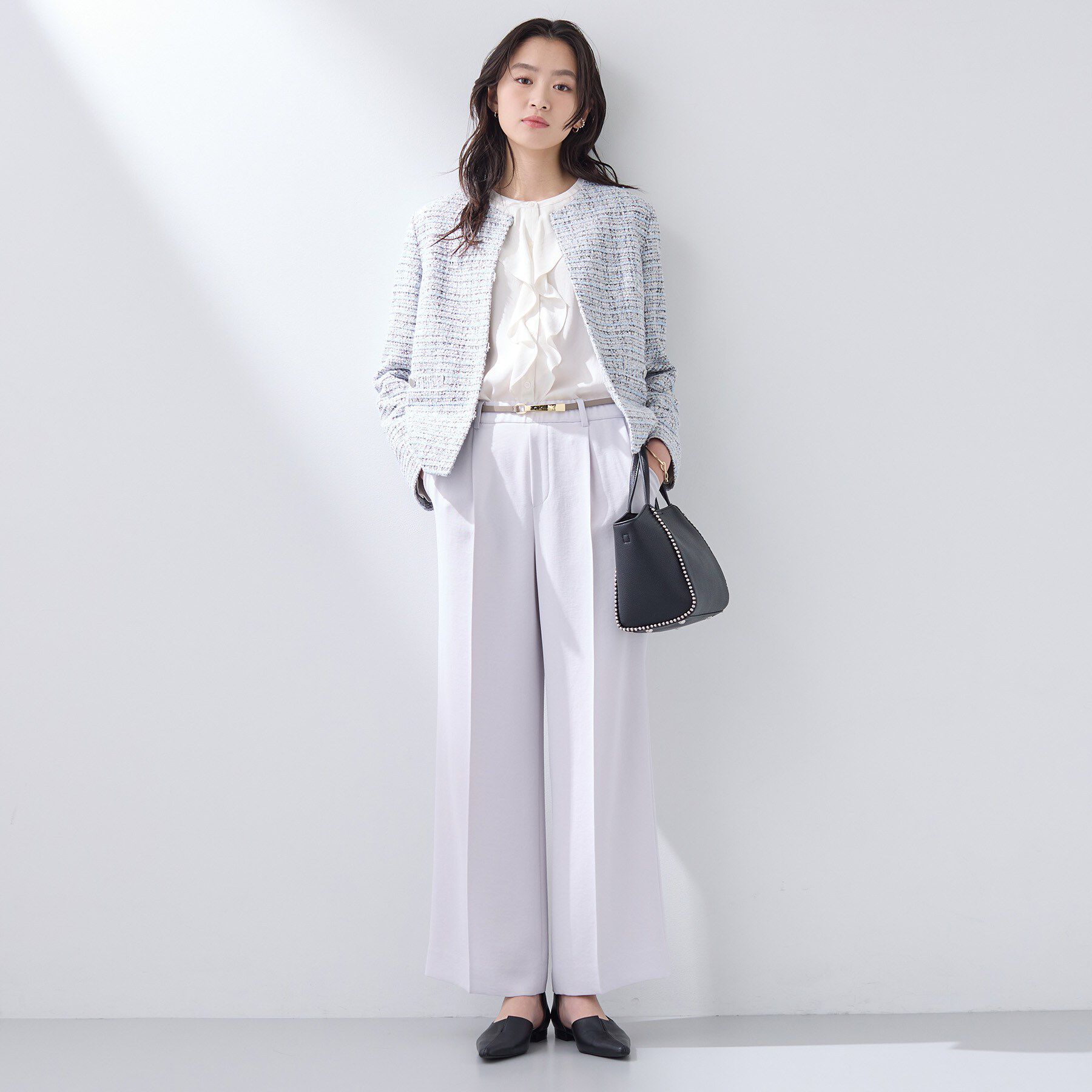 INDIVI「【セレモニー／洗える】ミックスツイードライトジャケット」|ノーカラージャケット|