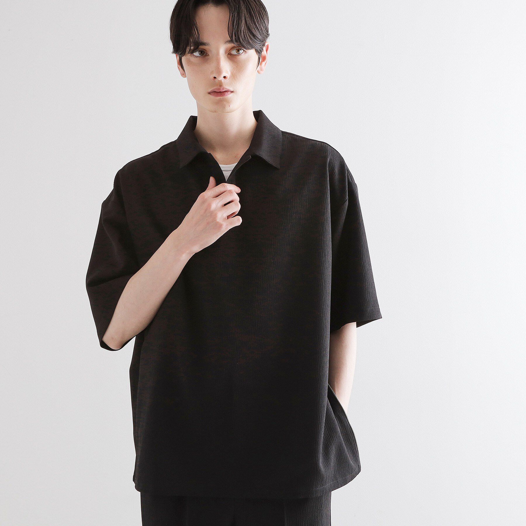tk.TAKEO KIKUCHI「【セットアップ対応】テッククレープスキッパーシャツ」|シャツ・ブラウス|ブラック(019)