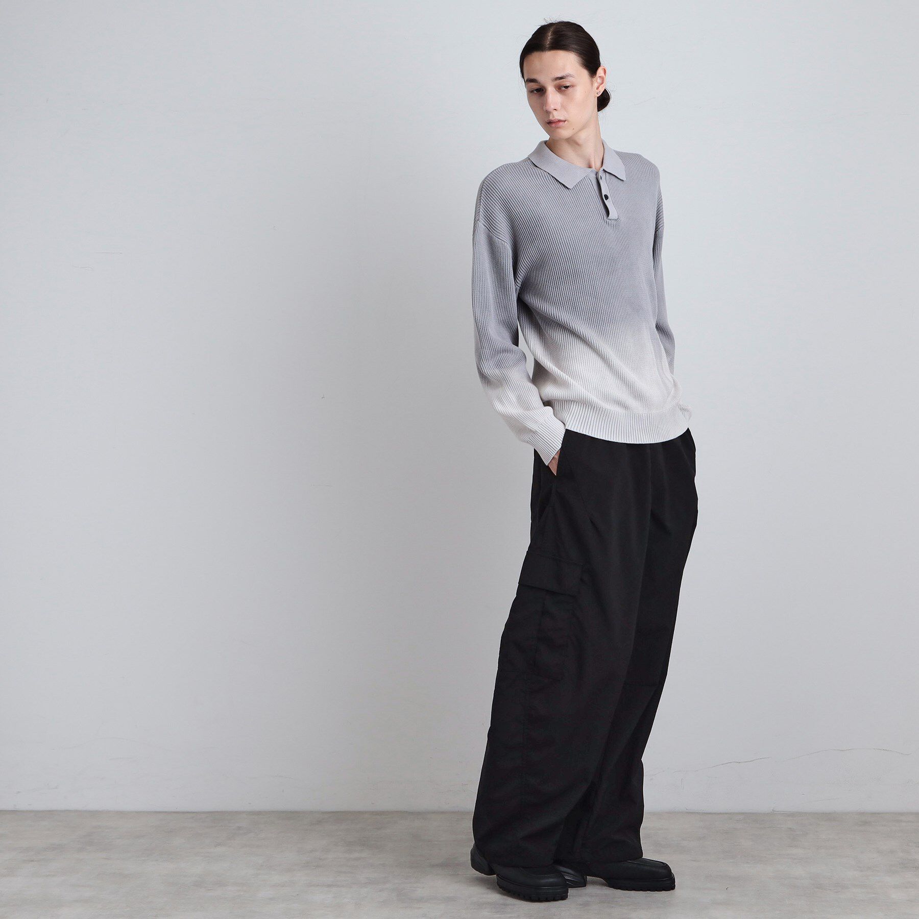 tk.TAKEO KIKUCHI「畦編みニットポロシャツブリーチ」|ニット・セーター|