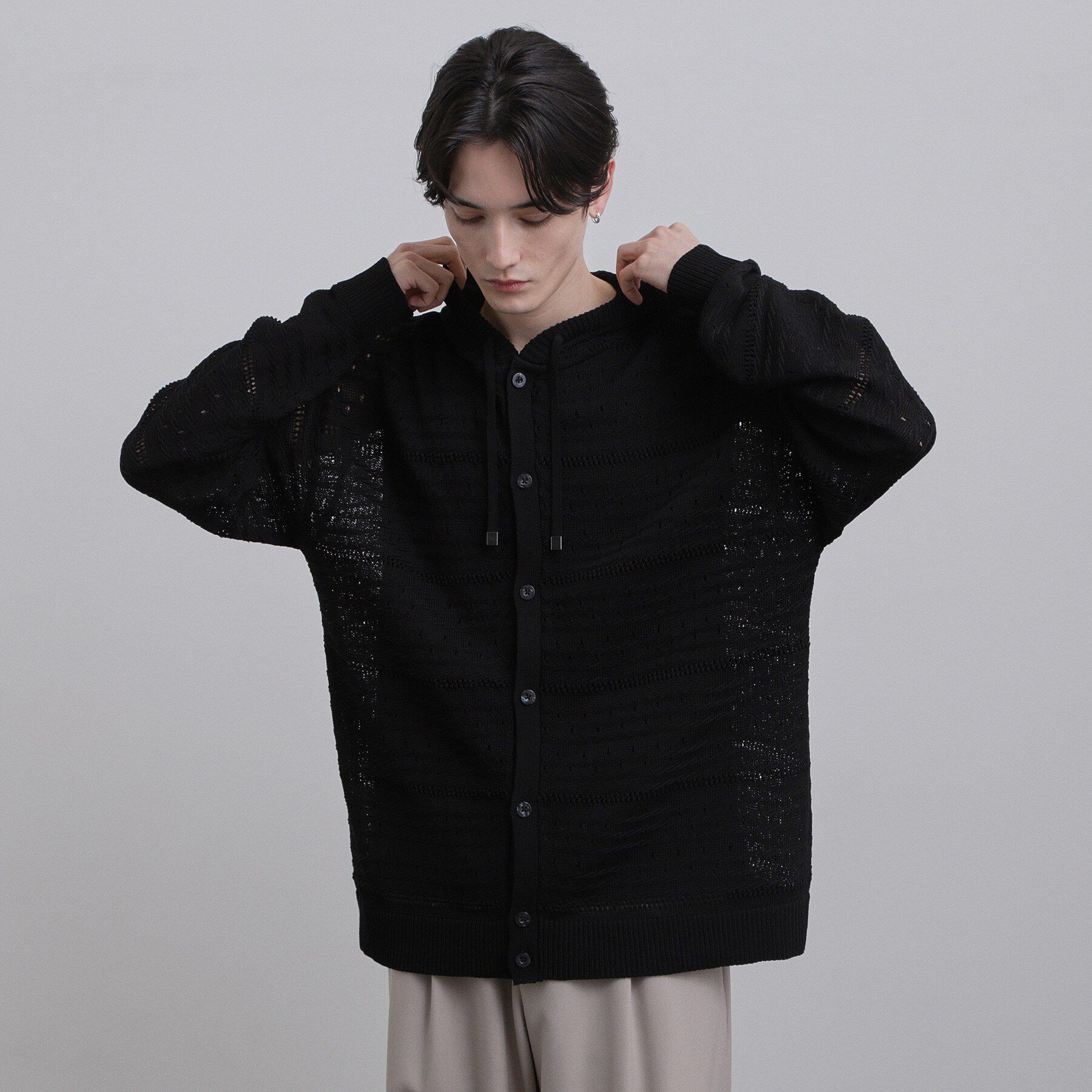 tk.TAKEO KIKUCHI「パターンドメッシュニットパーカー」|ニット・セーター|