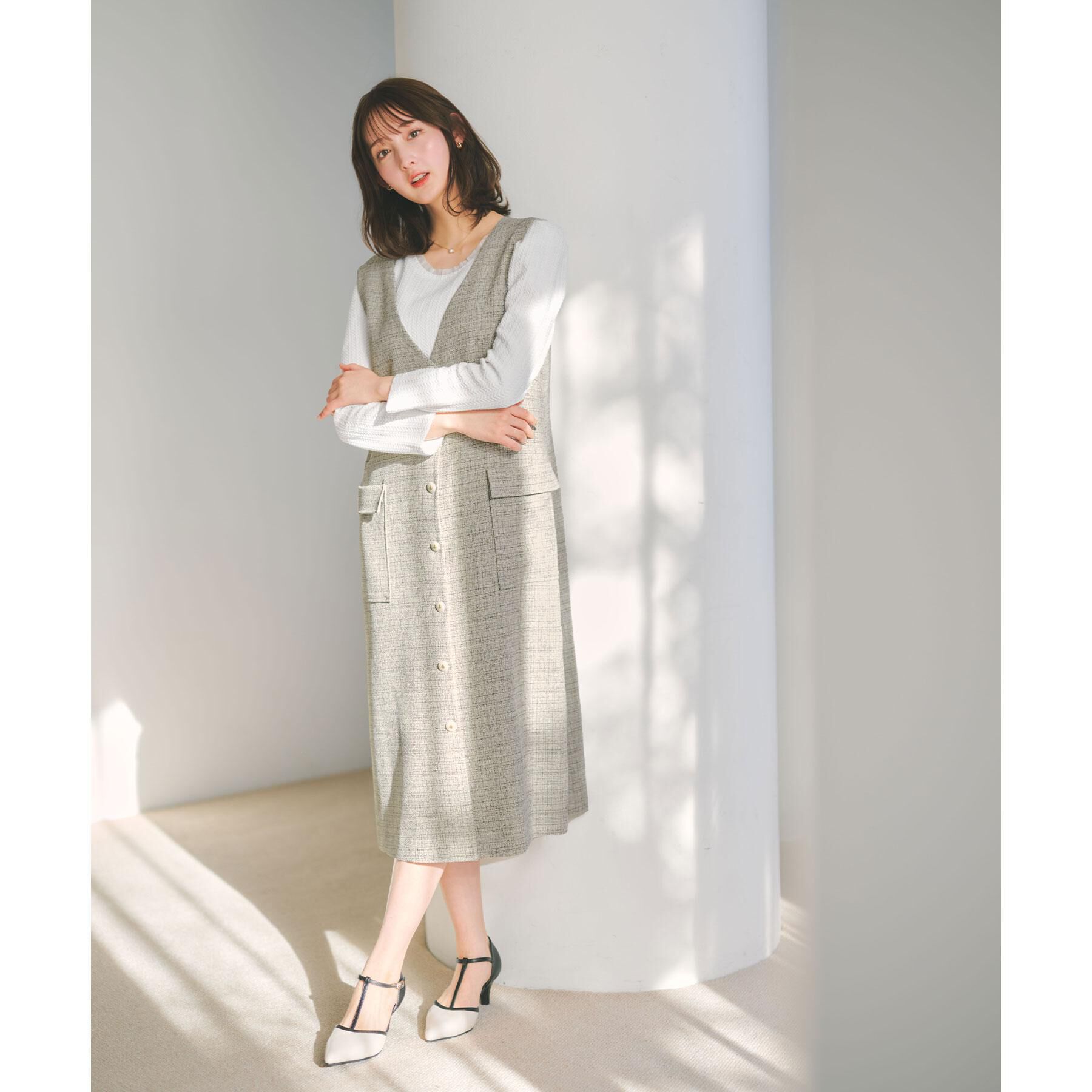 index「サマーツイード前開きジャンスカ【洗濯機OK/イージーアイロン】」|ワンピース|