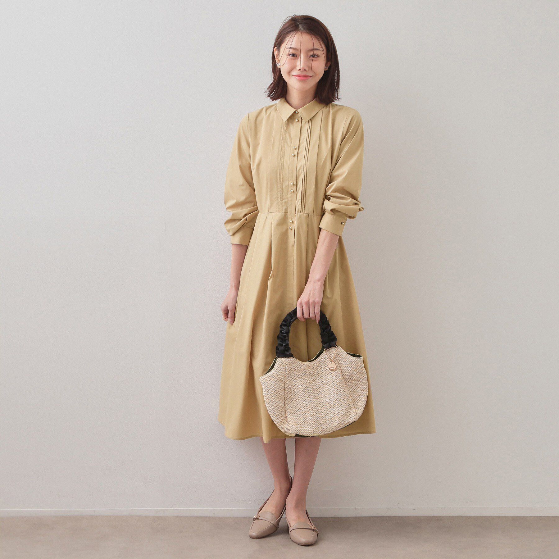 index「ベルト付きタックシャツワンピース【洗濯機OK/イージーアイロン】」|ワンピース|