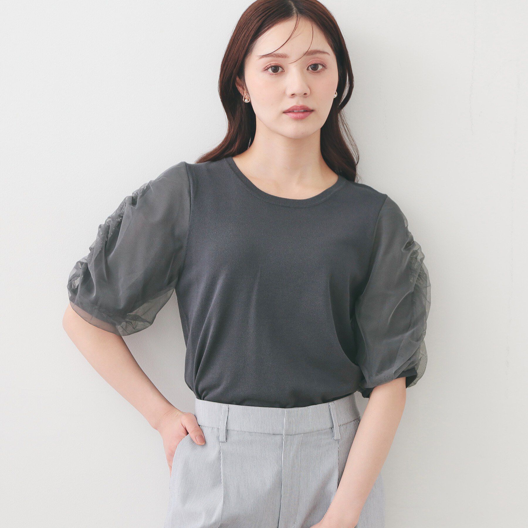 index「ギャザーチュールスリーブニット【洗濯機OK/抗ピル】」|ニット・セーター|