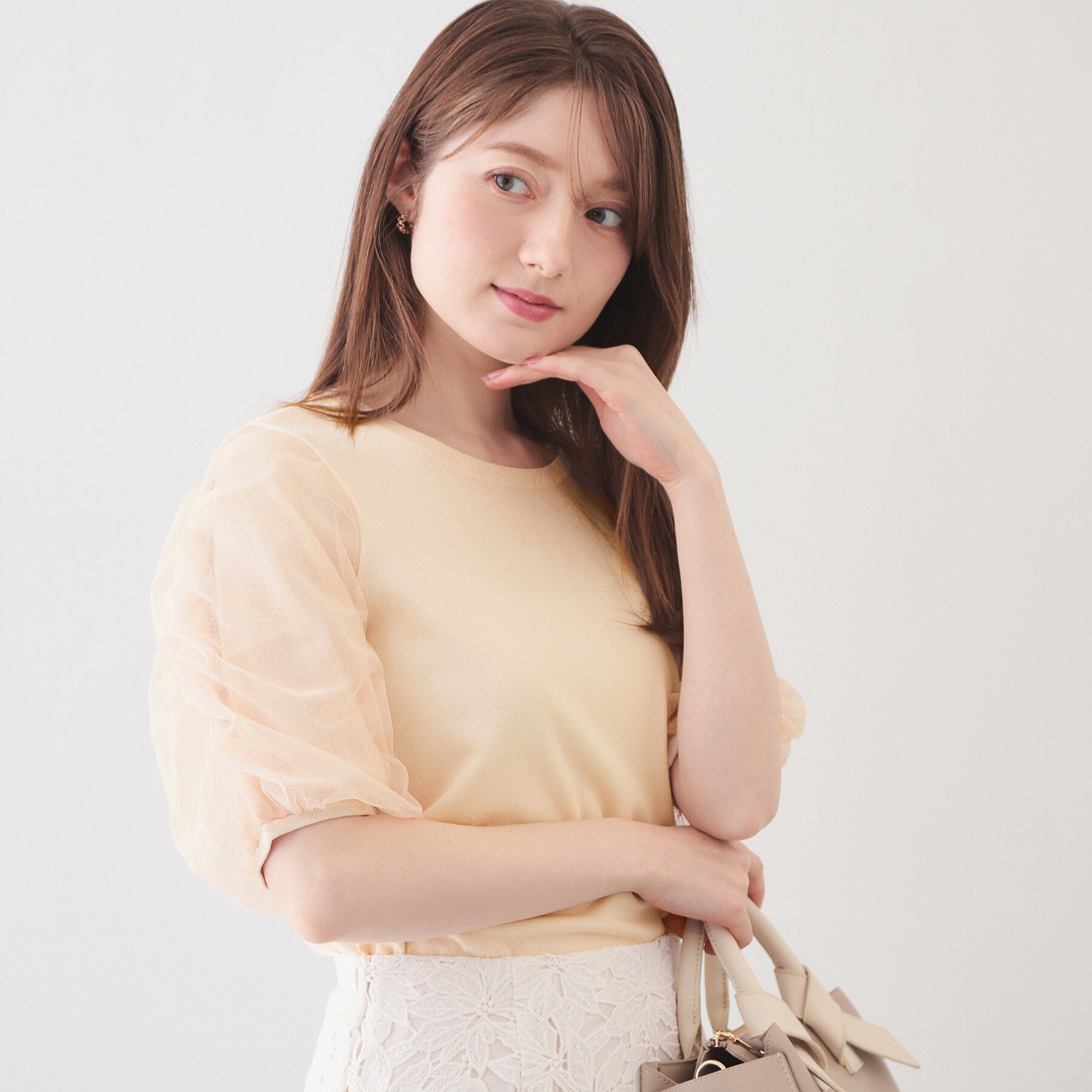 index「ギャザーチュールスリーブニット【洗濯機OK/抗ピル】」|ニット・セーター|