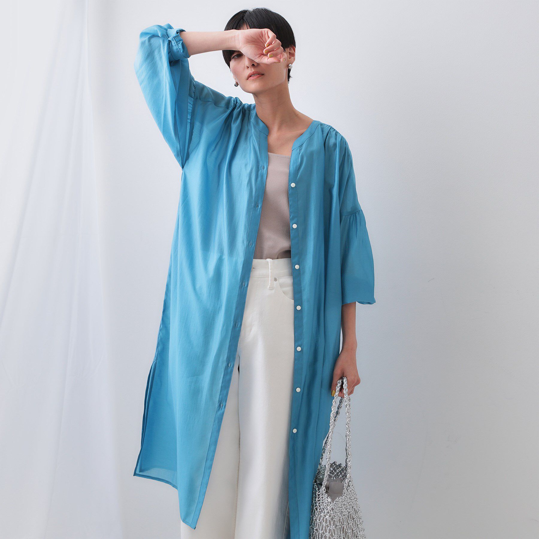 OPAQUE.CLIP「シアーシャツワンピース【洗濯機洗い可】」|ワンピース|ブルー(092)