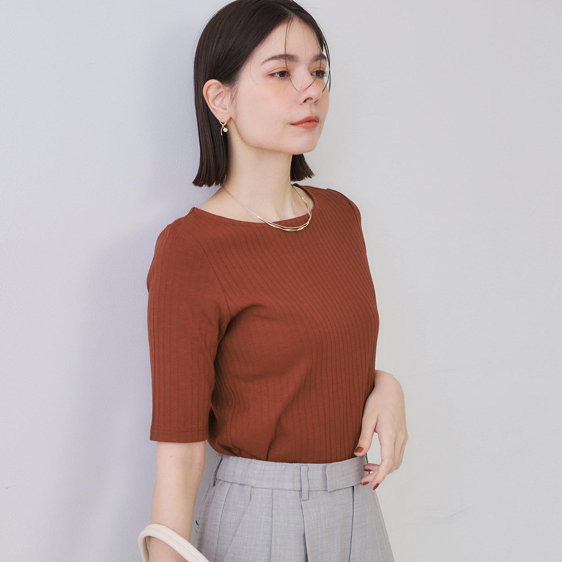 OPAQUE.CLIP「汗染み防止 ボートネックリブカットソー【洗濯機洗い可/抗ピル】」|Tシャツ・カットソー|