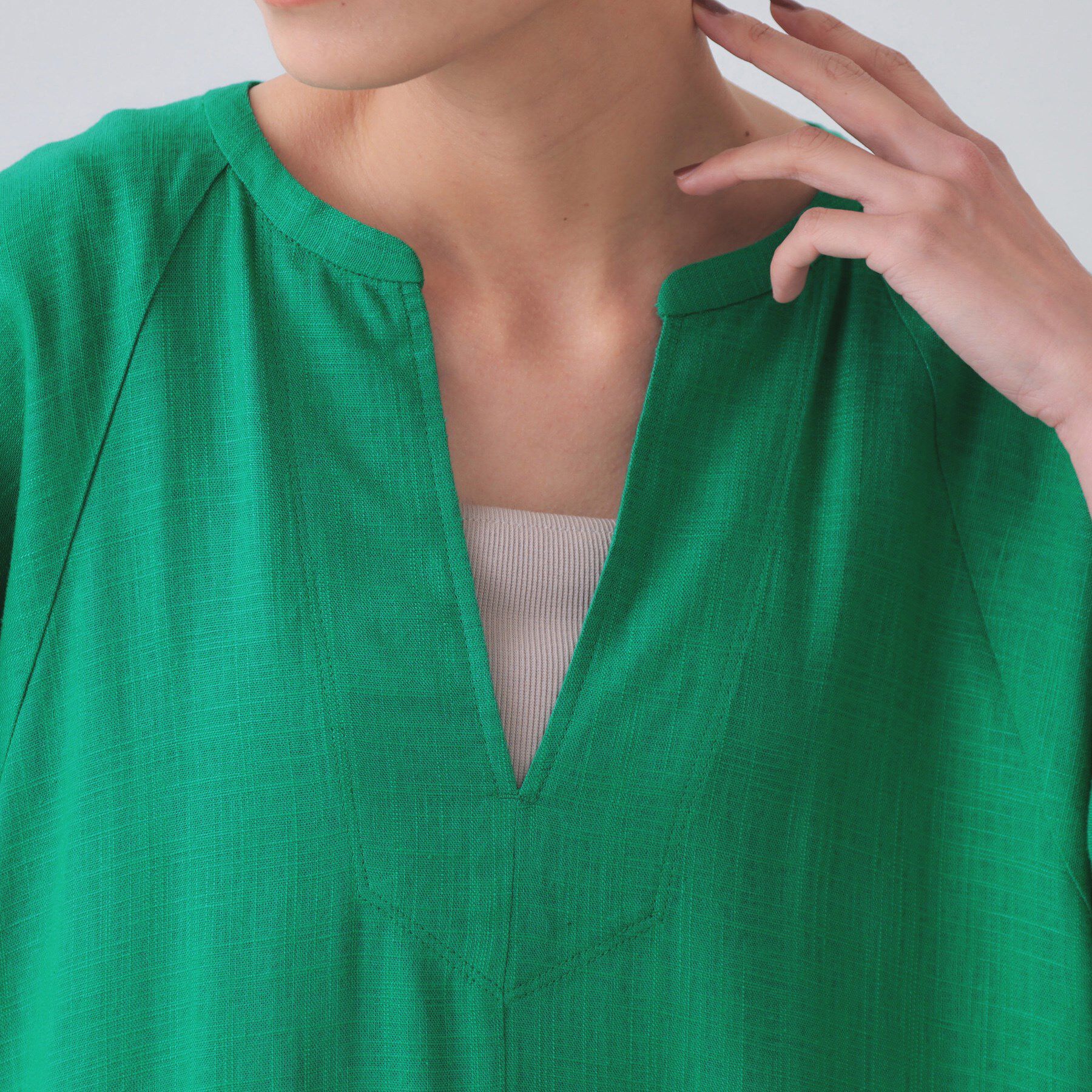 OPAQUE.CLIP「レーヨン麻キーネックワンピース【洗える】」|ワンピース|