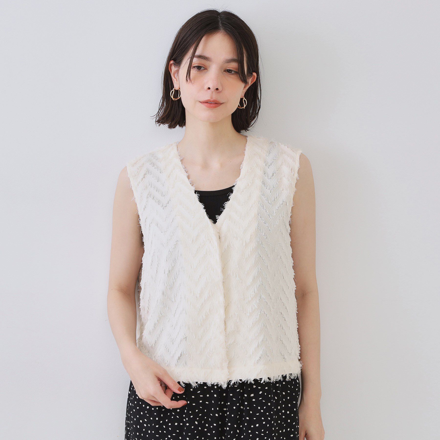 OPAQUE.CLIP「フリンジジャカードベスト【洗濯機洗い可】」|ベスト・ジレ|
