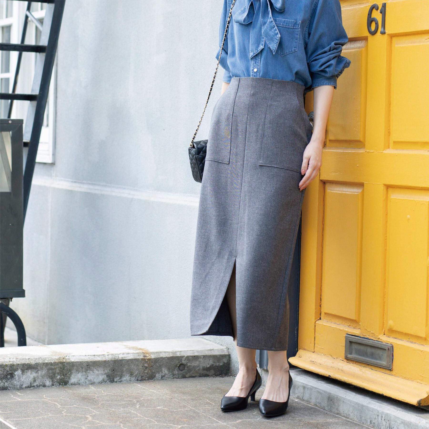 OPAQUE.CLIP「ストレッチダブルポケットタイトスカート【洗える】」|スカート|チャコールグレー(4