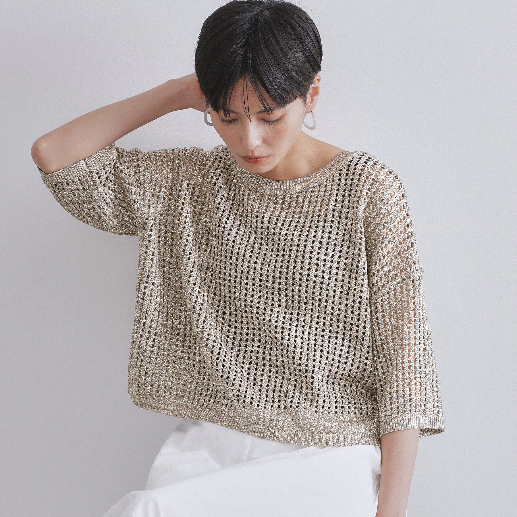 OPAQUE.CLIP「2WAY ラメメッシュニット【洗濯機洗い可/抗ピル】」|ニット・セーター|