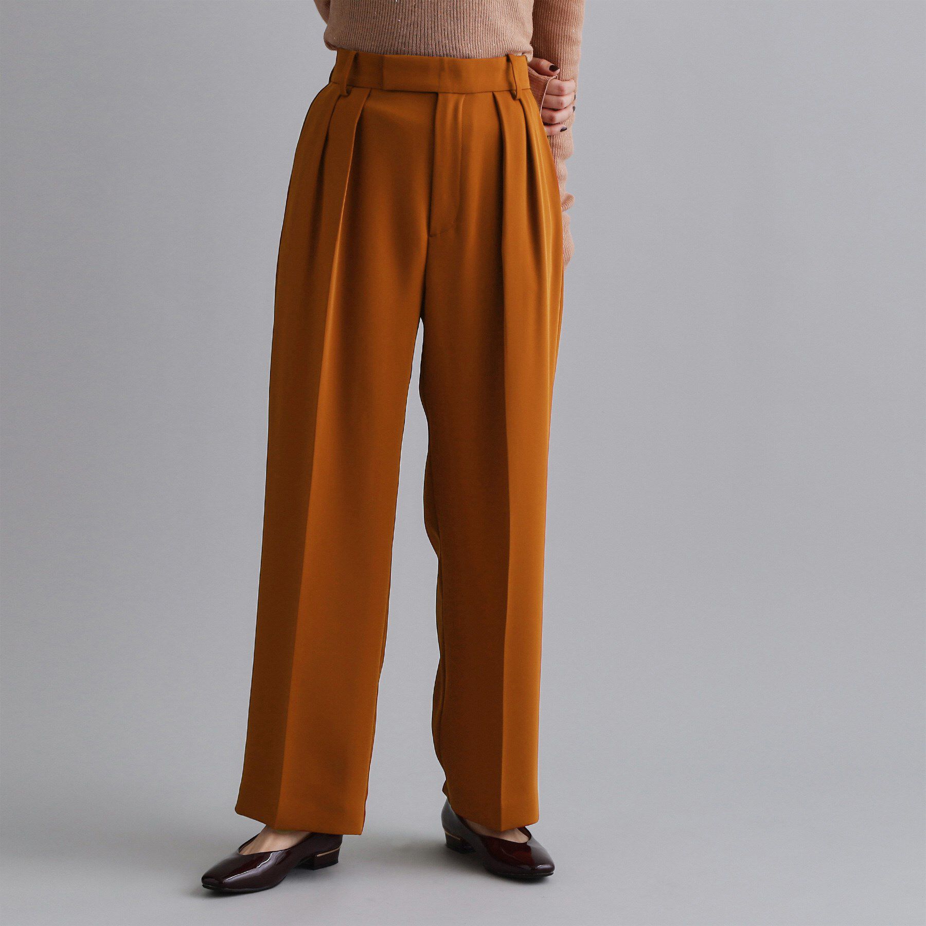 OPAQUE.CLIP「【es】タックワイドストレートパンツ【洗濯機OK/防シワ/UVケア/接触冷感/吸水速乾】」|その他|ブラウン(043)